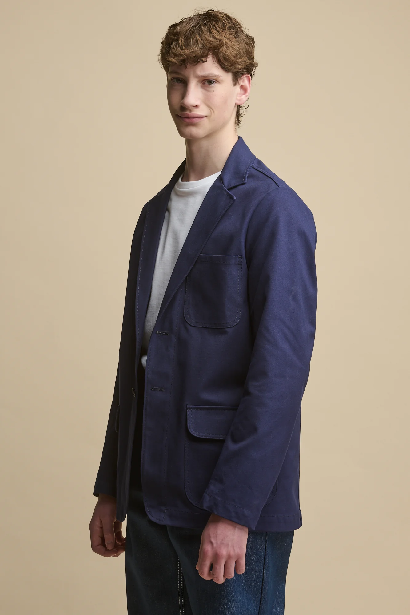 Men's James Single Breasted Canvas Blazer - Navy - Image 4