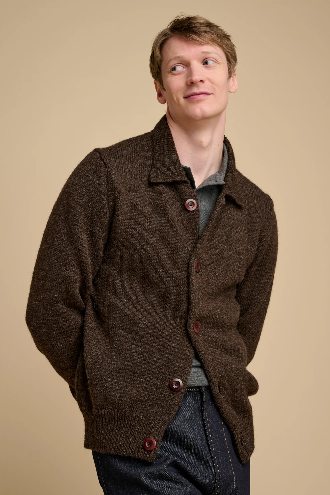 Mens Austwick Knitted Jacket Brown - Image 2