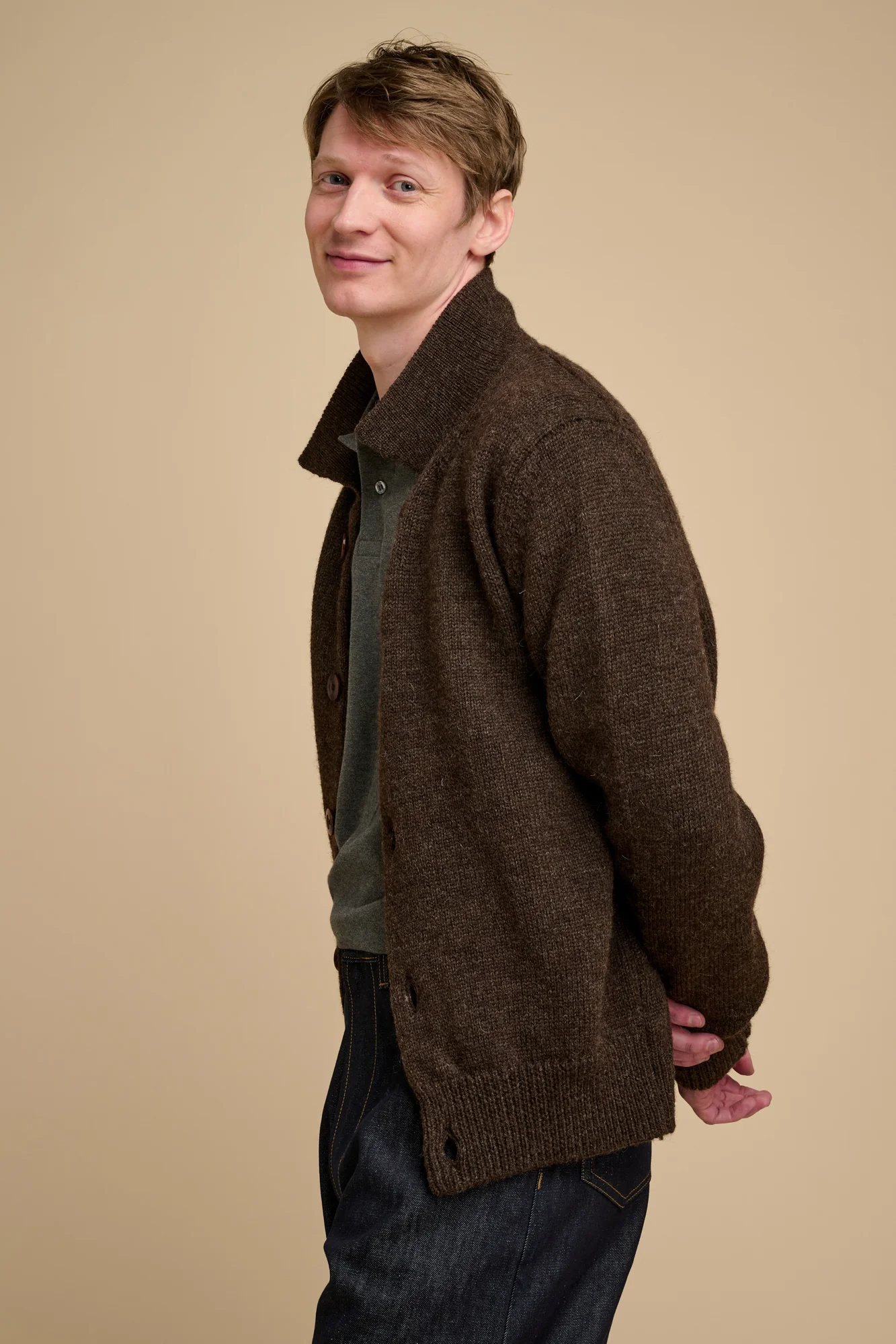 Mens Austwick Knitted Jacket Brown - Image 5