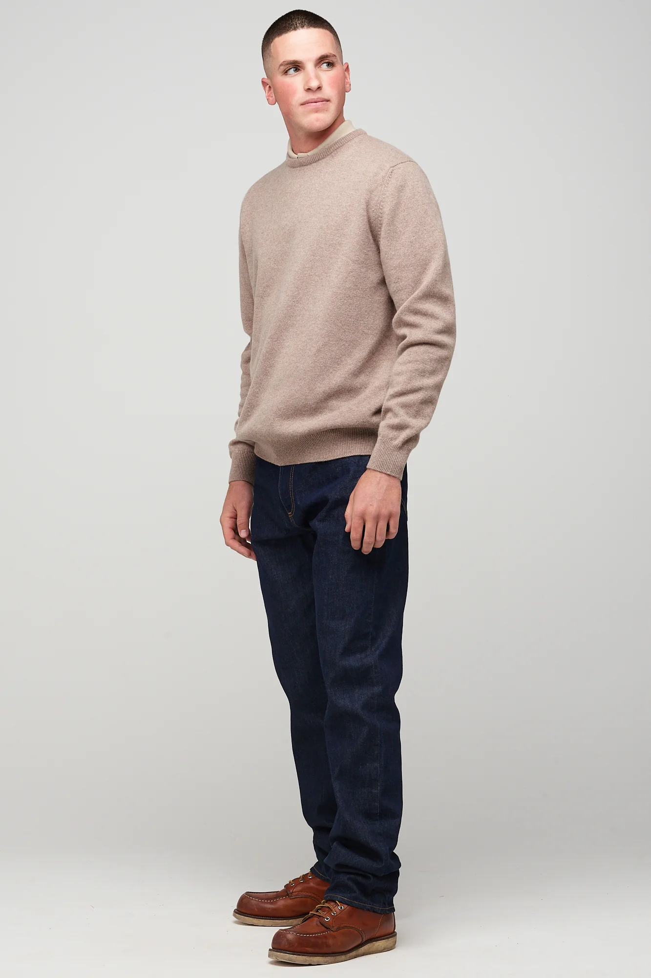 Men's Lambswool Crew Neck - Taupe - Image 3