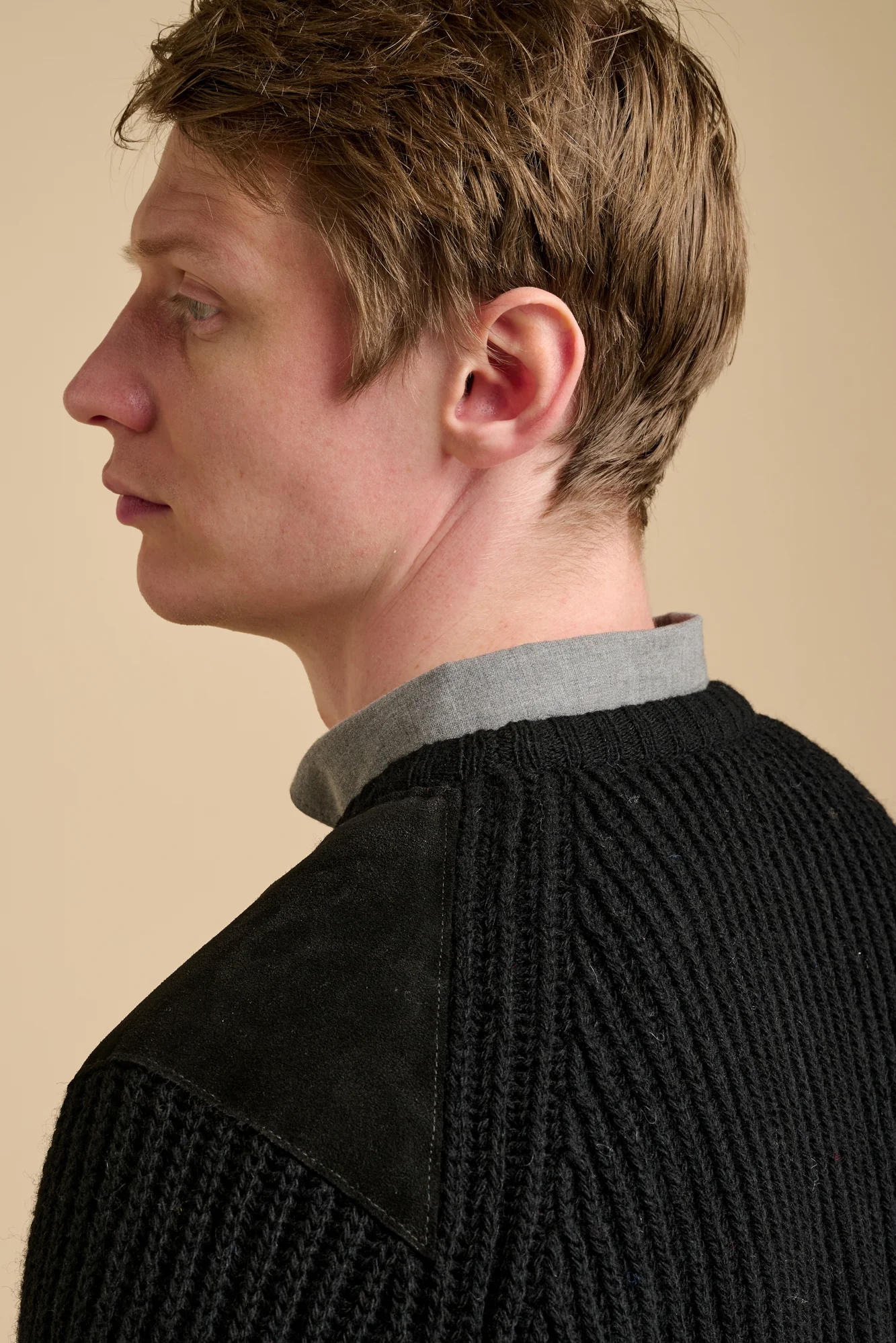 Men's Lambswool Fisherman Ribbed Jumper- Black - Image 5