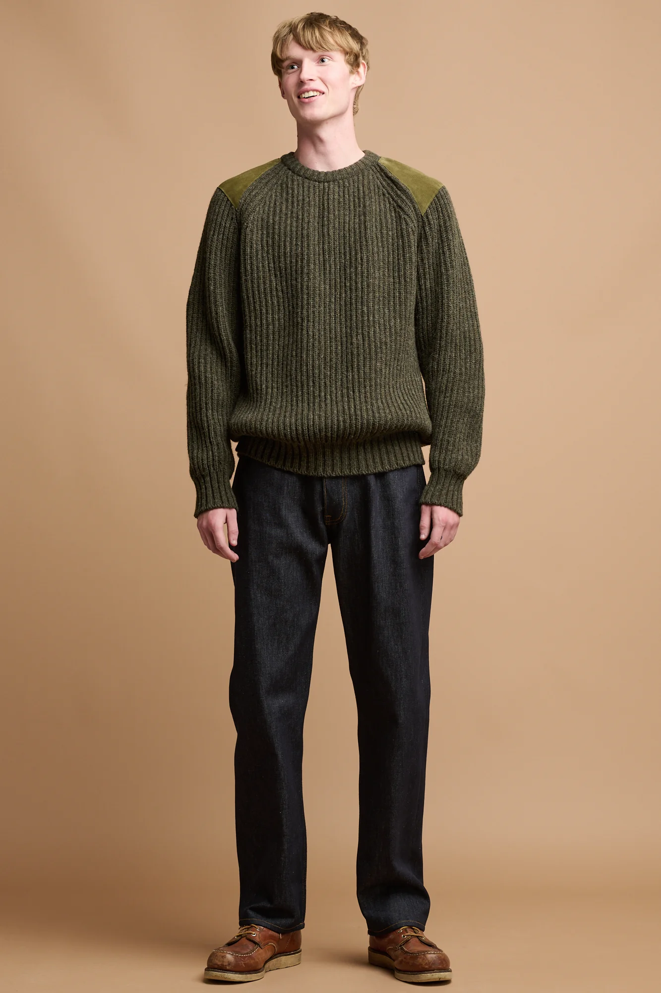 Men's Lambswool Fisherman Ribbed Jumper - Dark Olive - Image 4