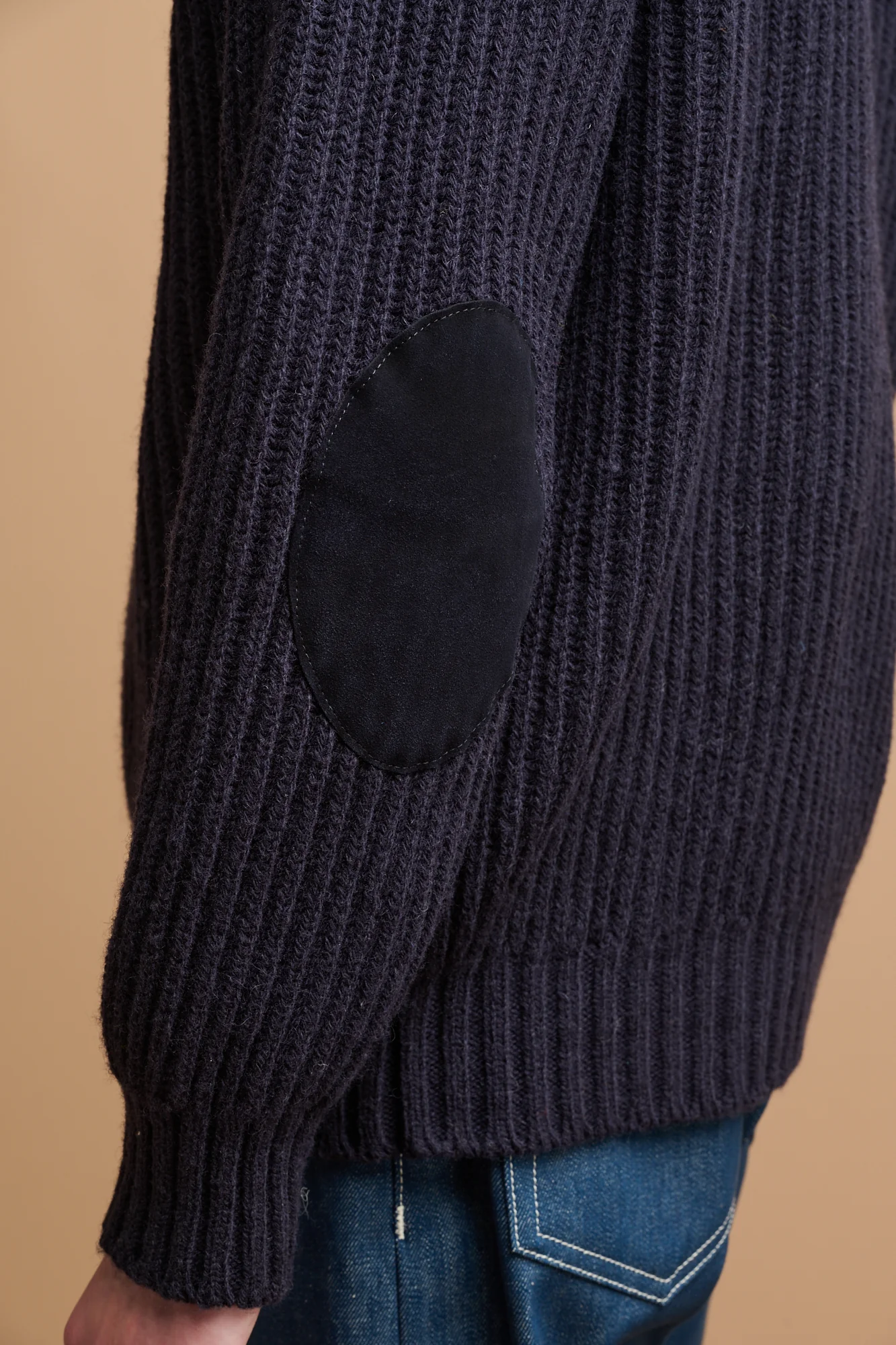 Men's Lambswool Fisherman Ribbed Jumper - Navy - Image 3
