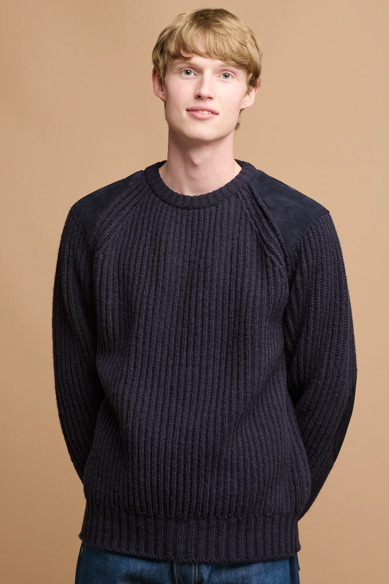 Men's Lambswool Fisherman Ribbed Jumper - Navy - Image 4