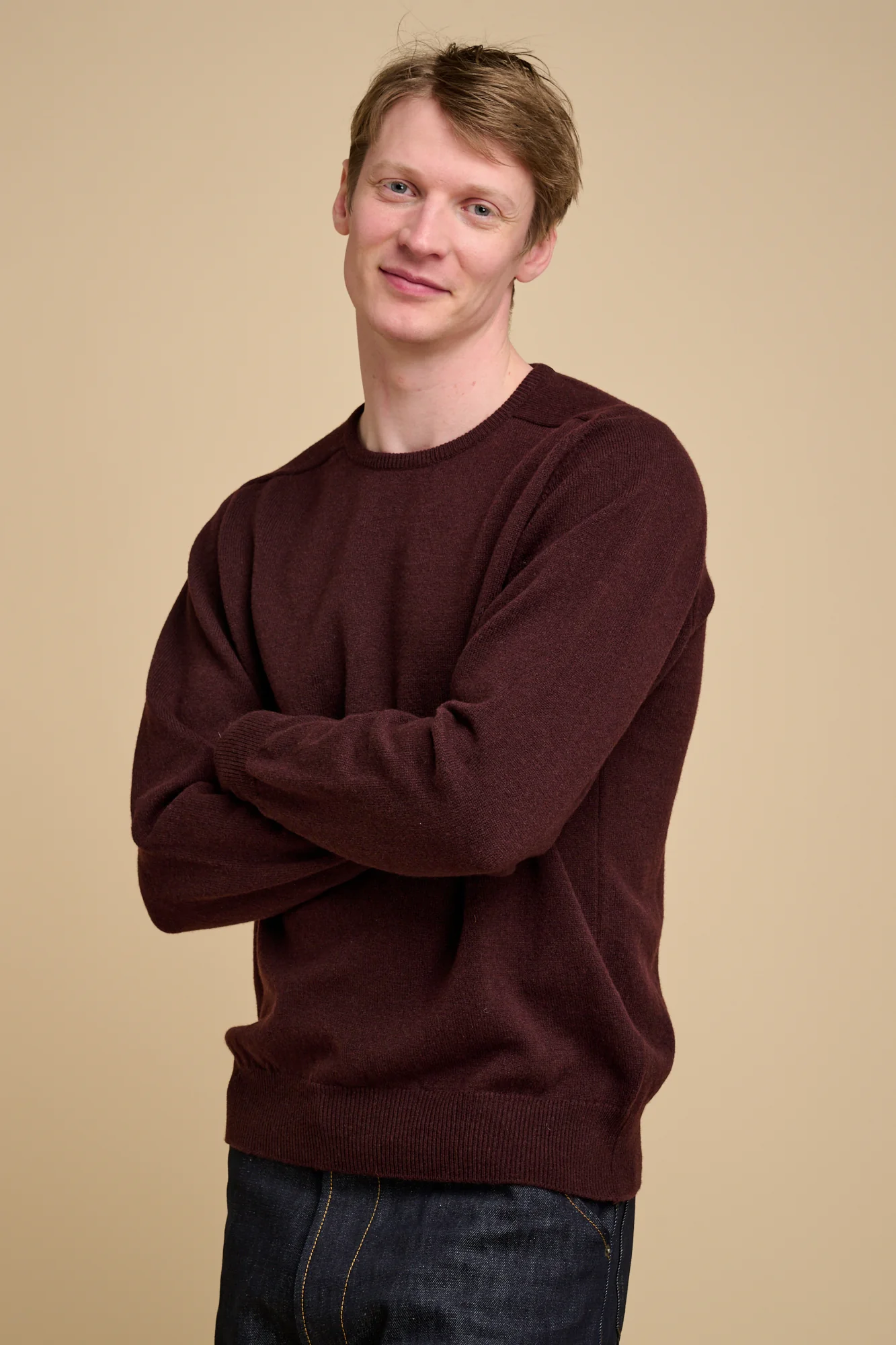 Men's Lambswool Saddle Shoulder Crew Neck - Chocolate - Image 2
