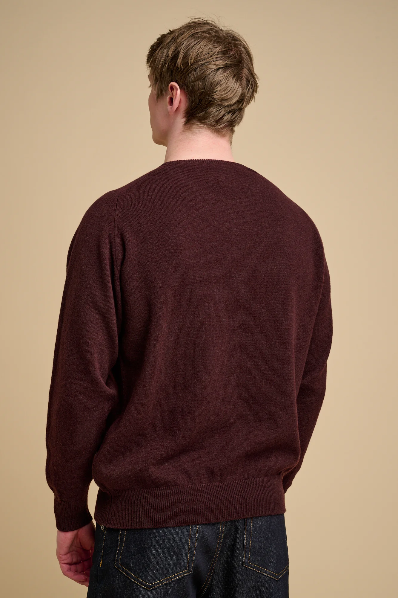 Men's Lambswool Saddle Shoulder Crew Neck - Chocolate - Image 3
