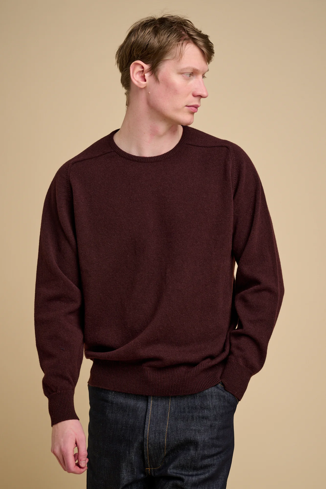 Men's Lambswool Saddle Shoulder Crew Neck - Chocolate - Image 5