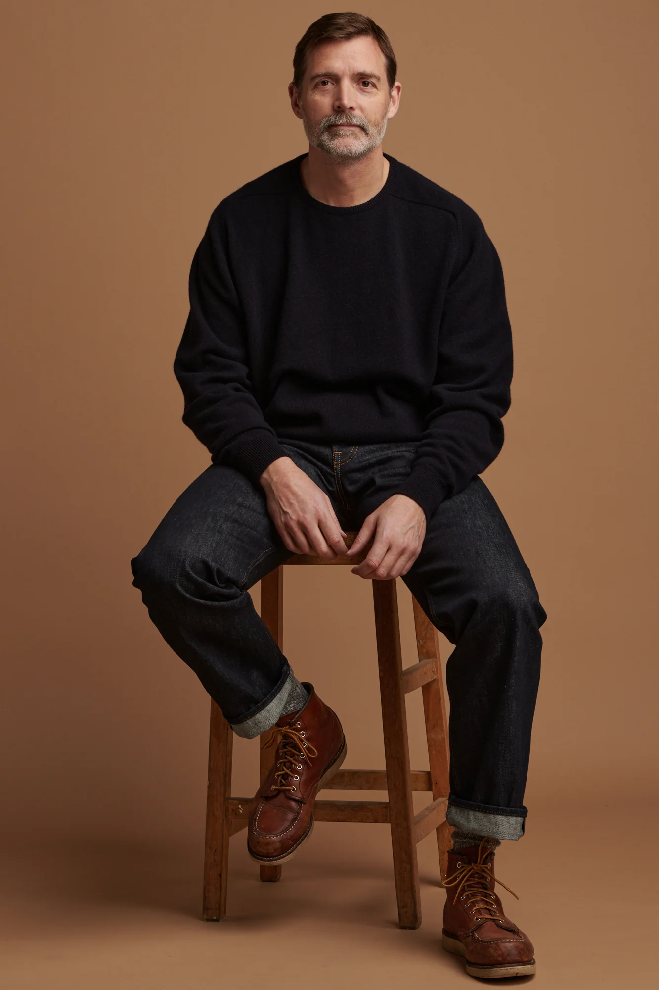 Men's Lambswool Saddle Shoulder Crew Neck - Navy - Image 3