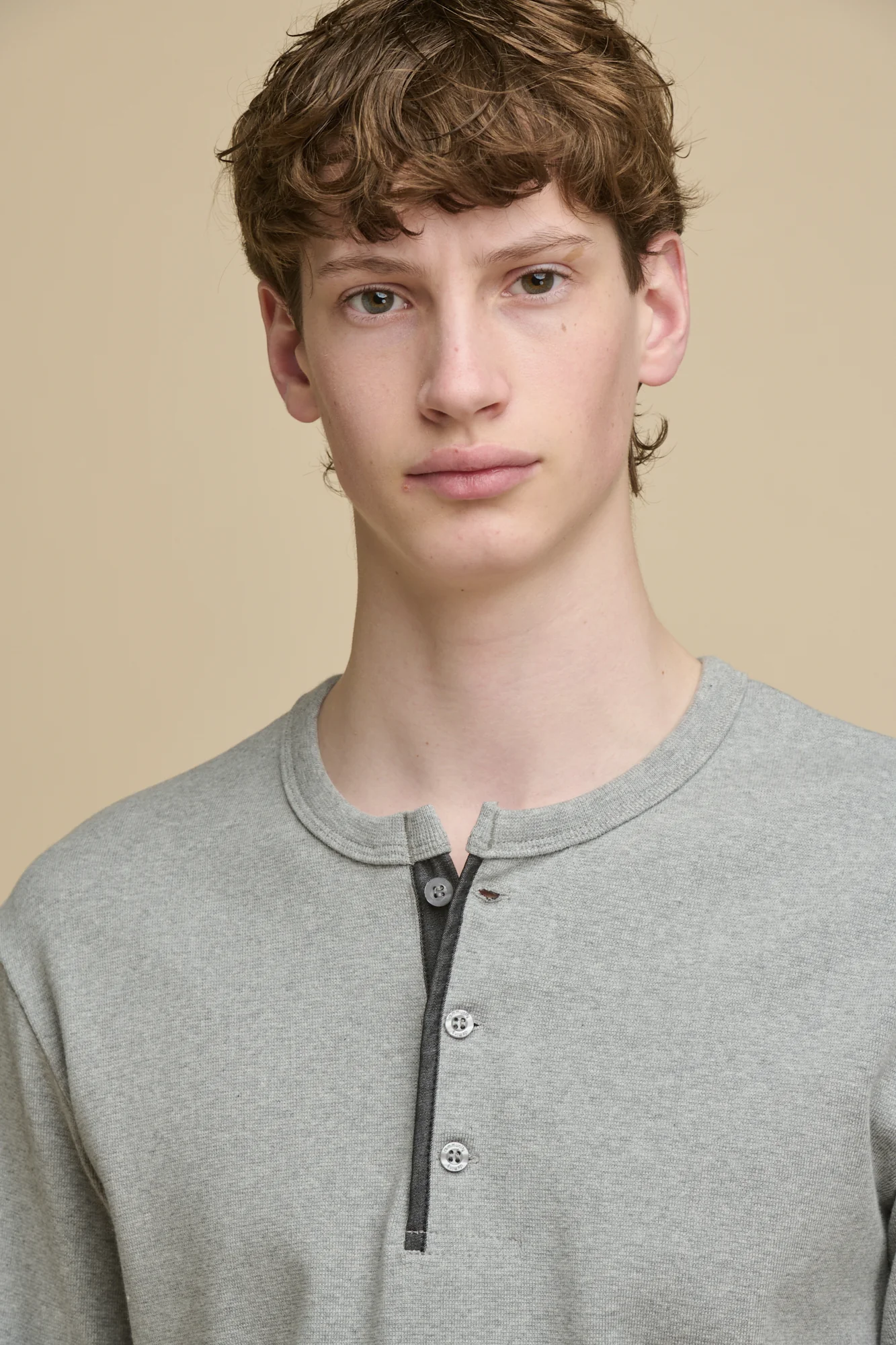 Men's Long Sleeve Henley Top - Grey Marl - Image 3