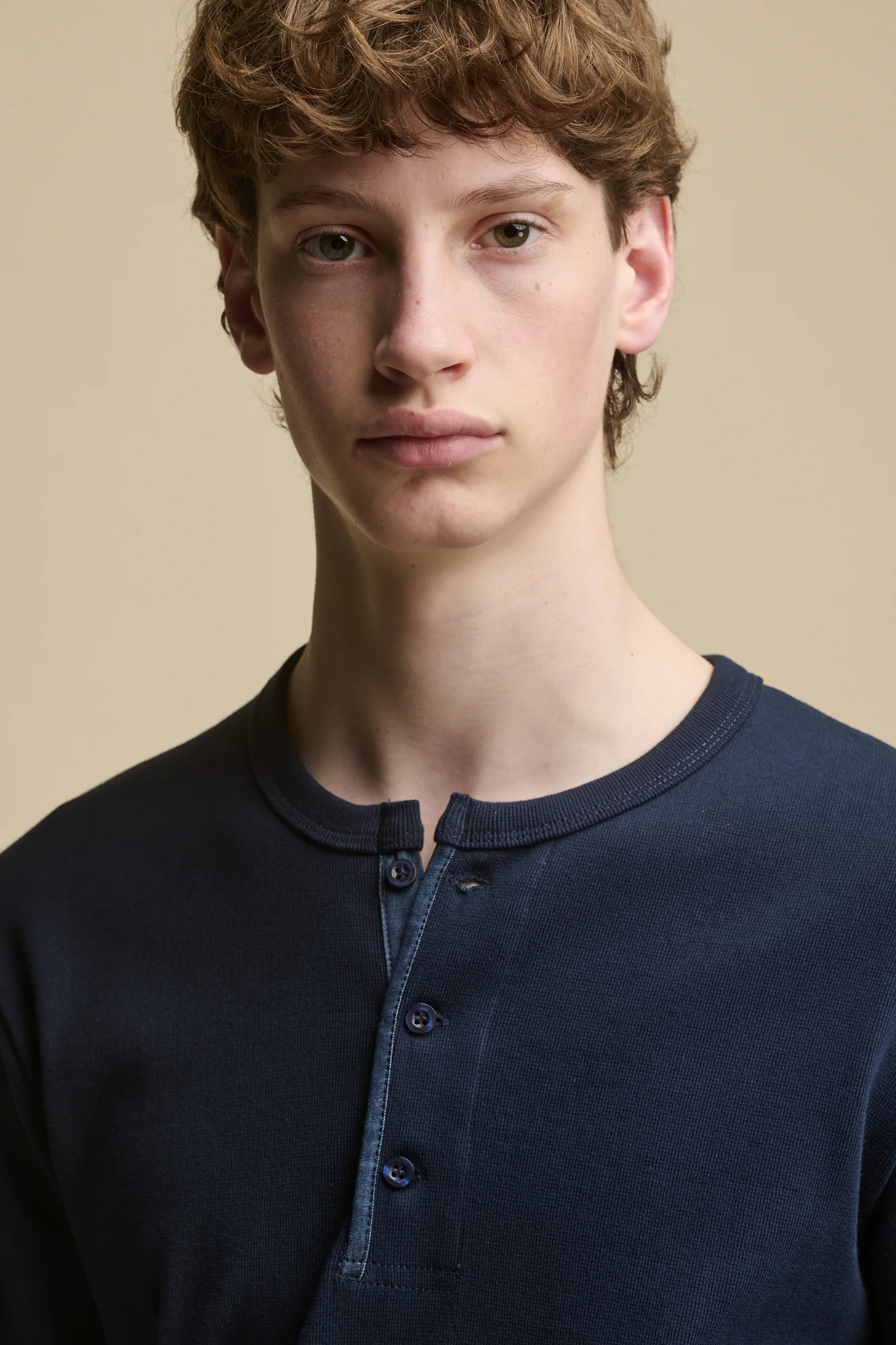 Men's Long Sleeve Henley Top - Navy - Image 2