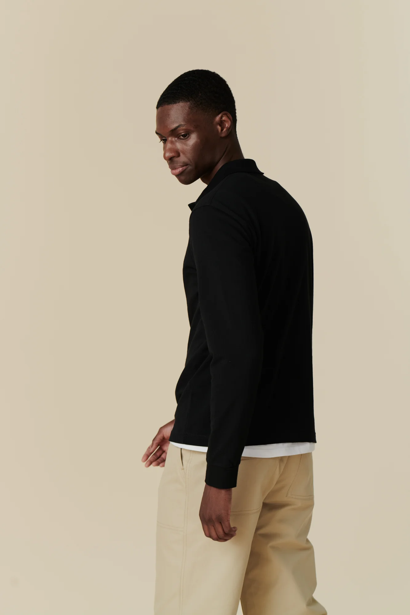 Men's Long Sleeve Polo Shirt - Black - Image 3