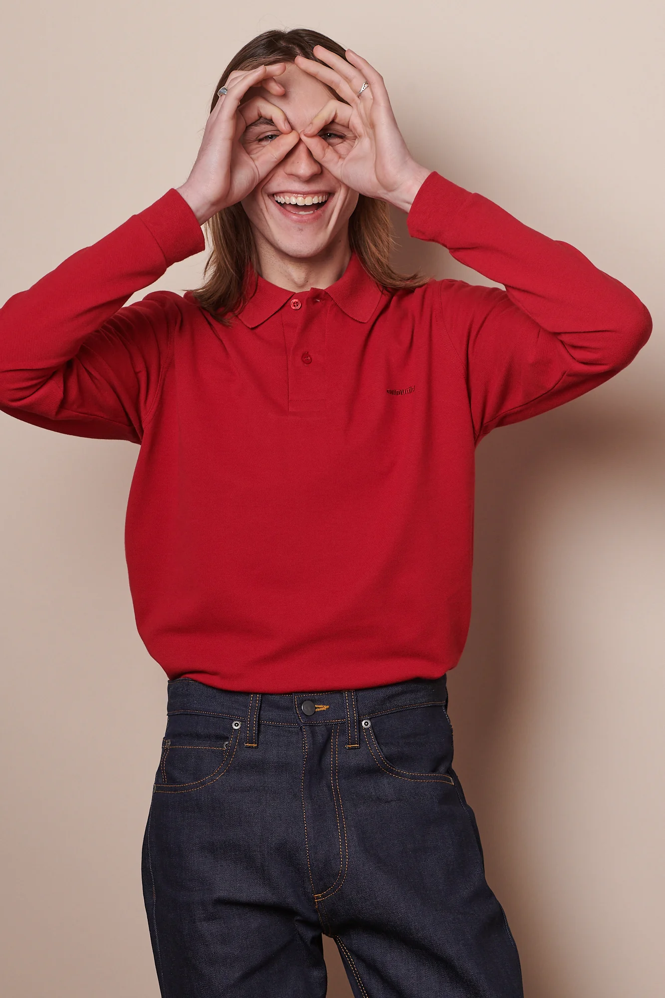 Men's Long Sleeve Polo Shirt - Crimson - Image 2