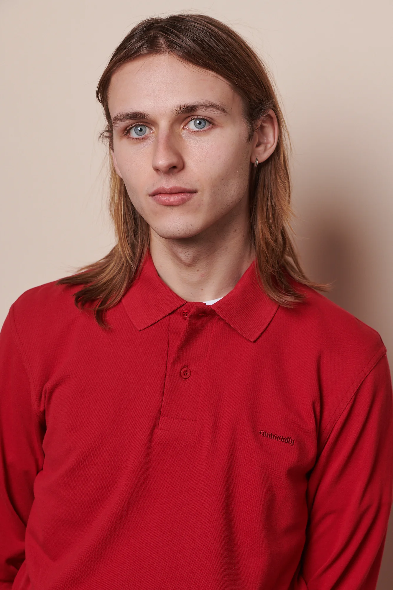 Men's Long Sleeve Polo Shirt - Crimson - Image 3