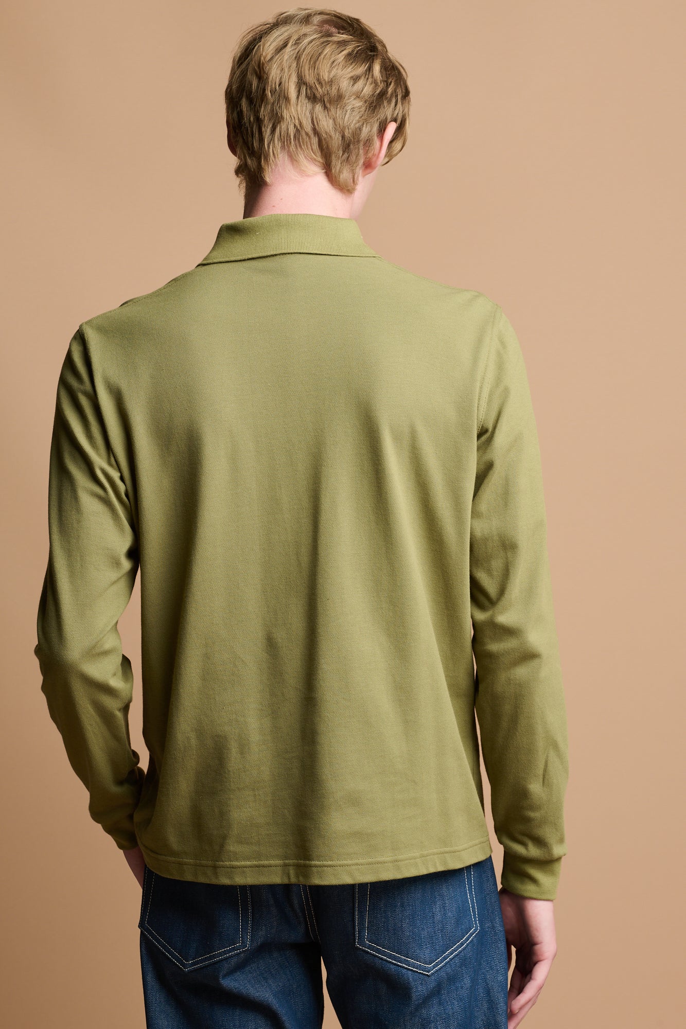 Men's Long Sleeve Polo Shirt - Light Olive - Image 2
