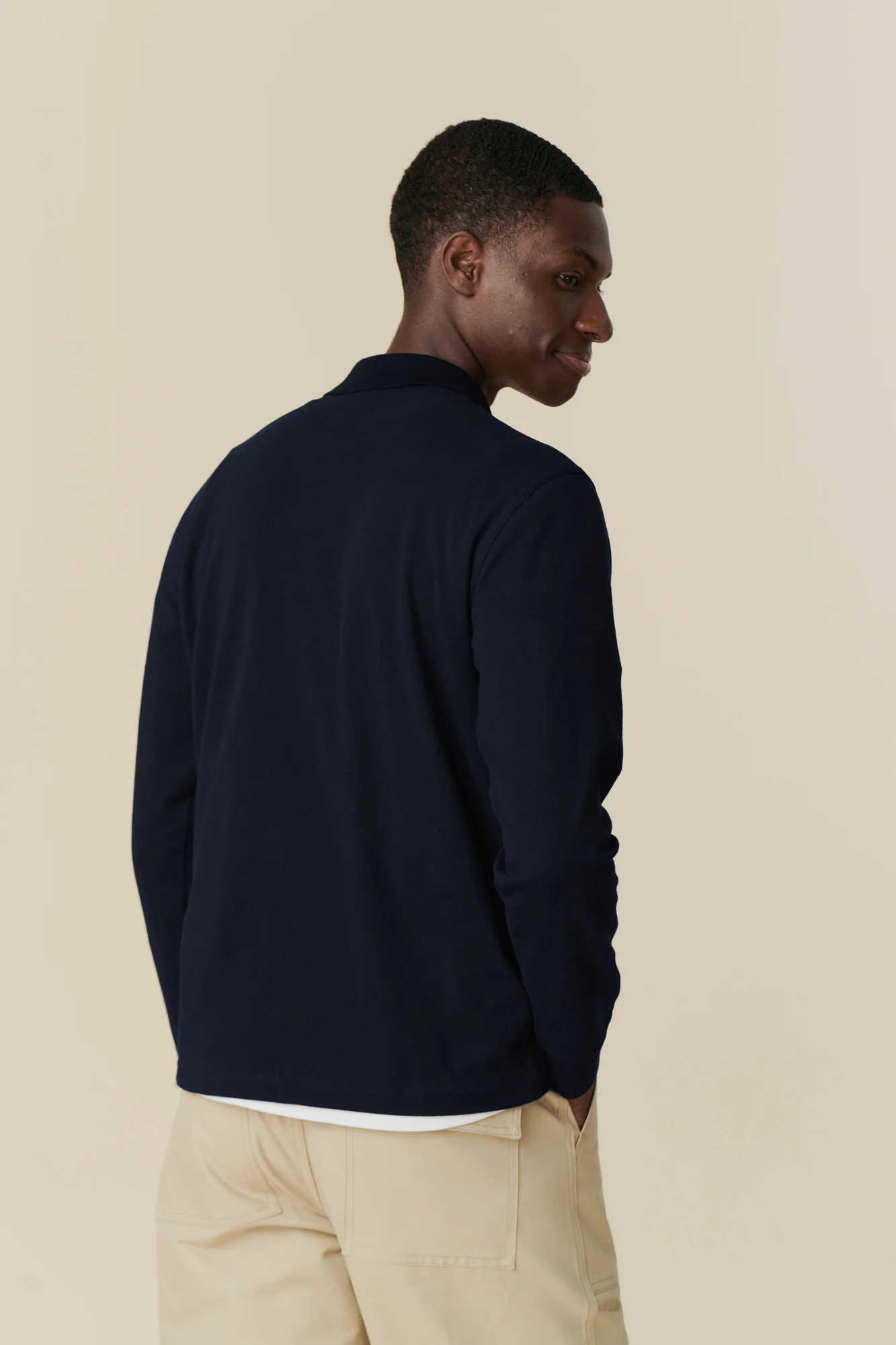 Men's Long Sleeve Polo Shirt - Navy - Image 3