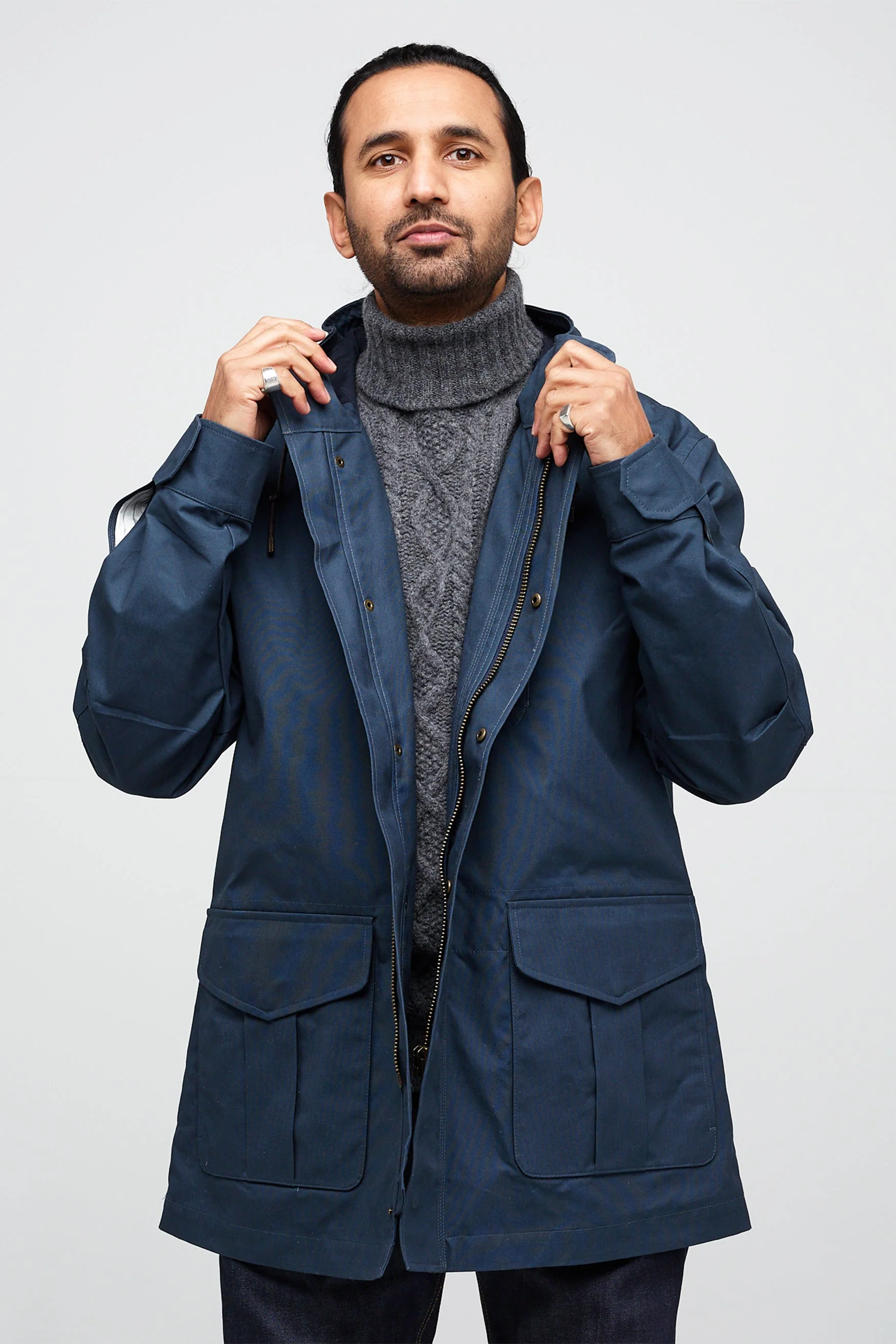 Men's Waxed Mountain Parka - Navy - Image 4
