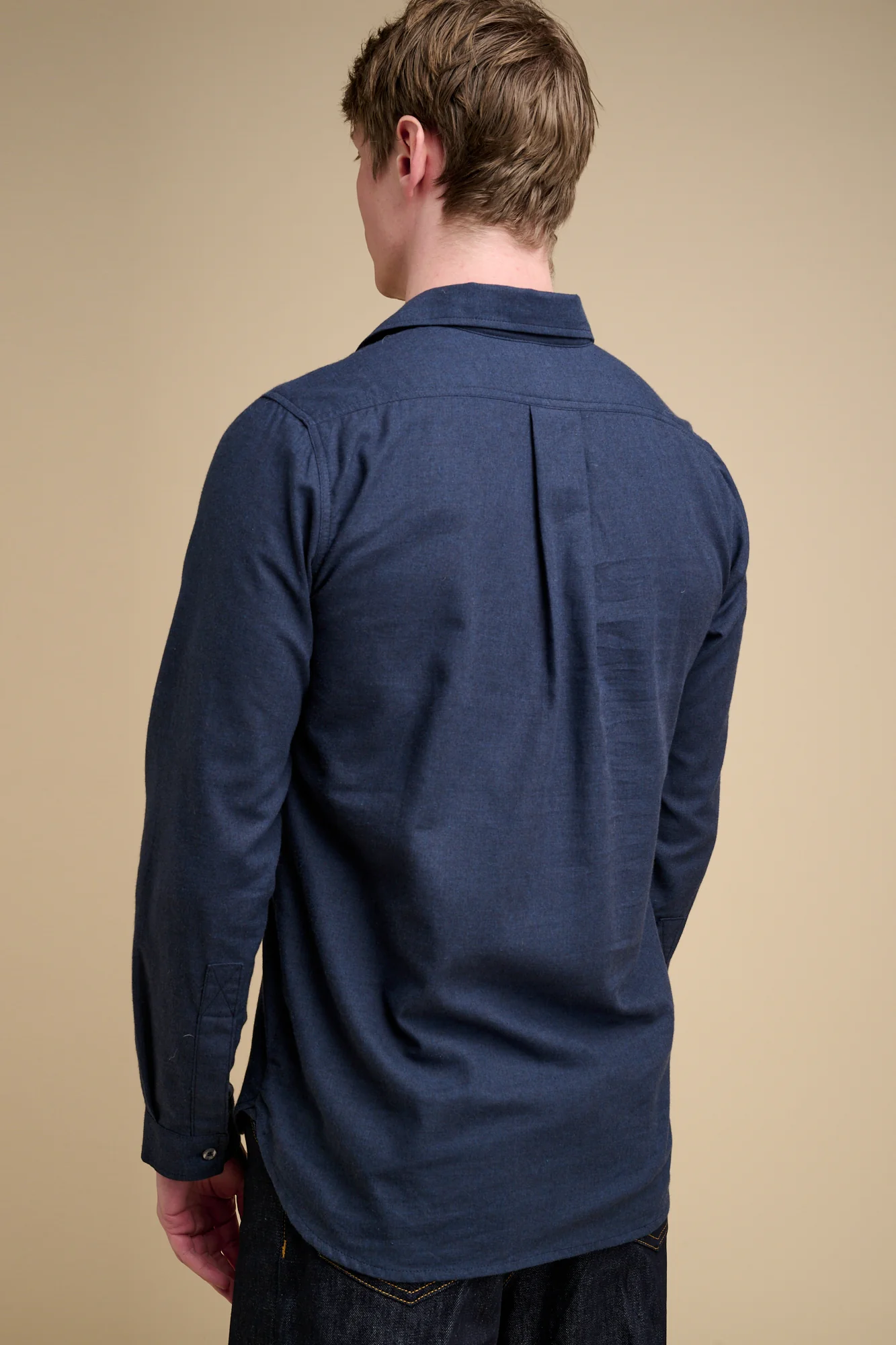 Mens Oli Half Placket Brushed Ctn Shirt - Navy - Image 2