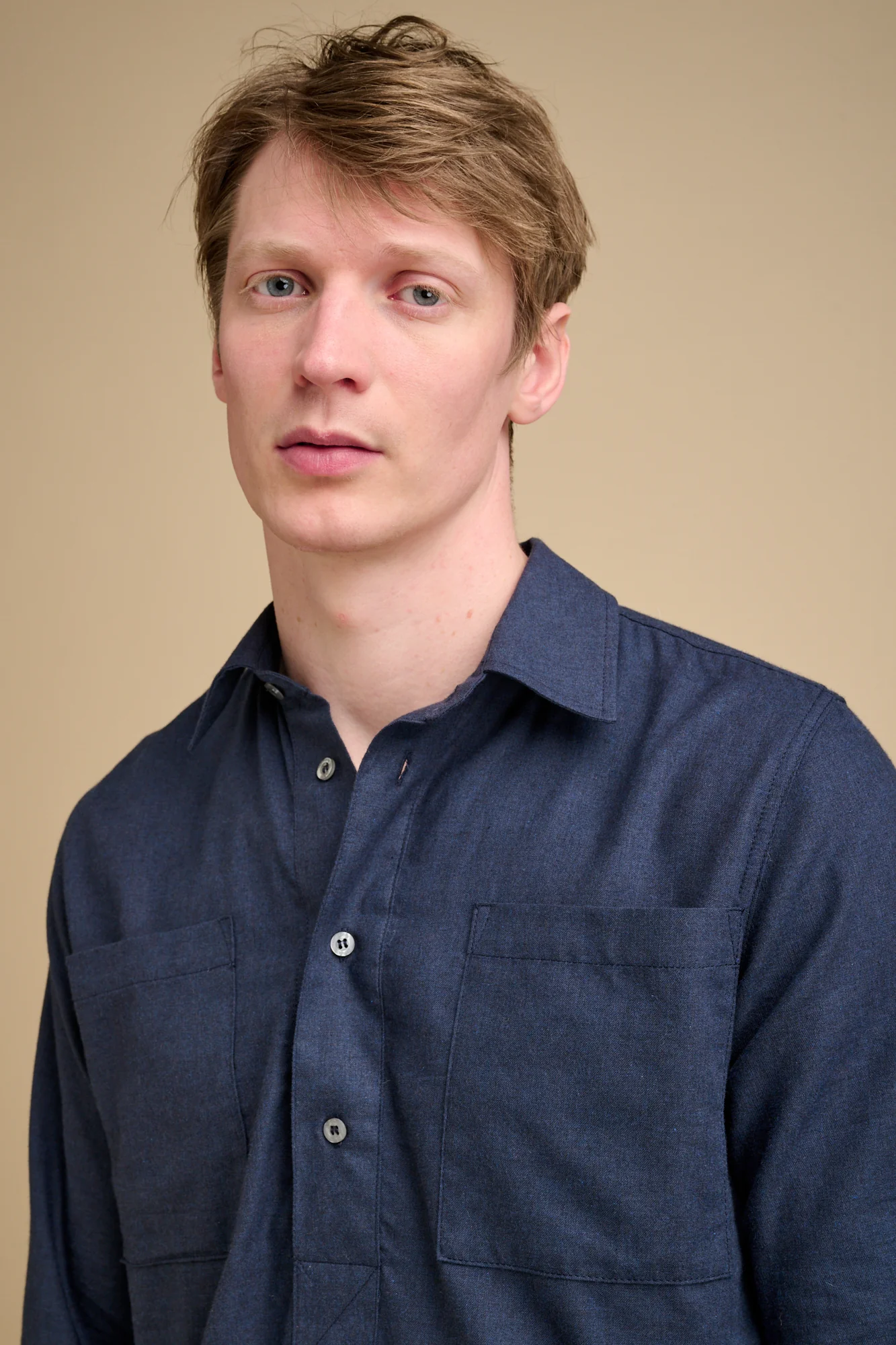Mens Oli Half Placket Brushed Ctn Shirt - Navy - Image 4