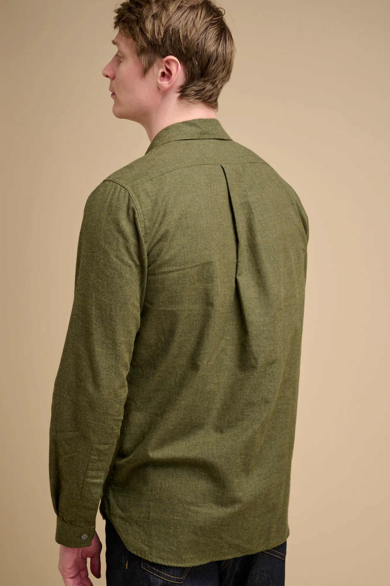 Mens Oli Half Placket Brushed Ctn Shirt - Olive - Image 3