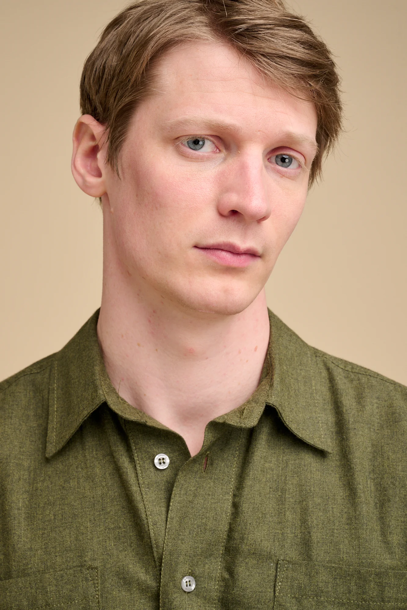 Mens Oli Half Placket Brushed Ctn Shirt - Olive - Image 4