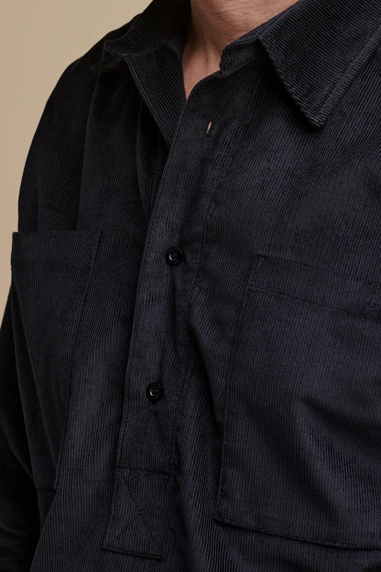 Men's Oli Half Placket Needle Cord Shirt - Navy - Image 3