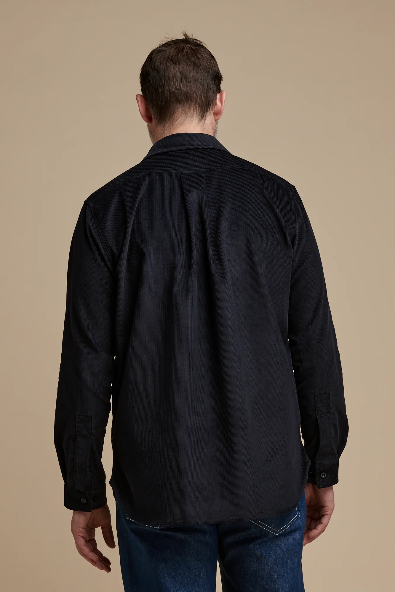 Men's Oli Half Placket Needle Cord Shirt - Navy - Image 5
