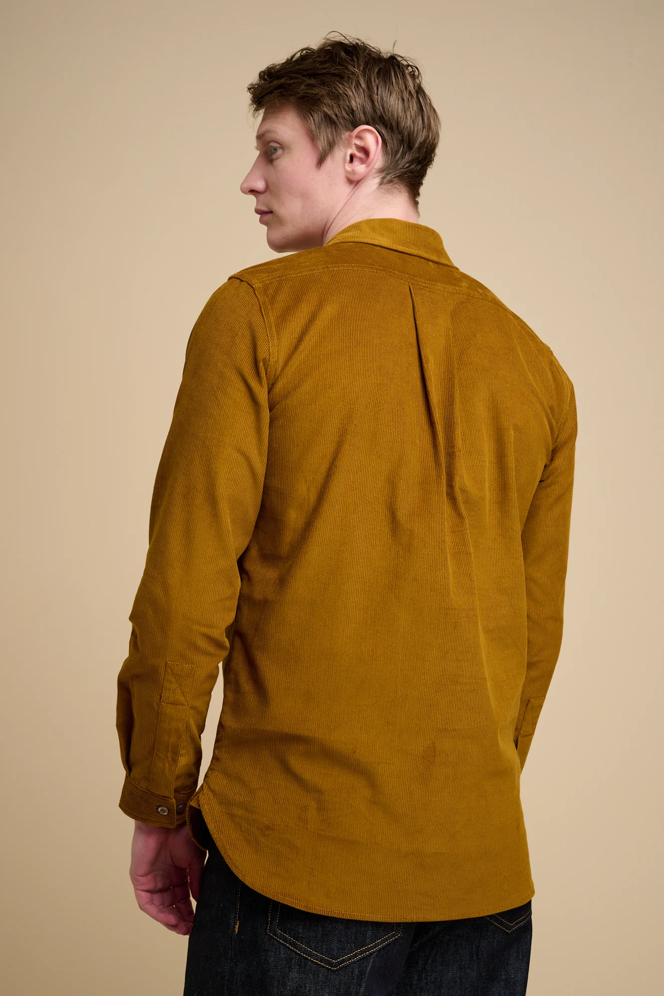 Mens Oli Half Placket Needle Cord Shirt- Mustard - Image 4