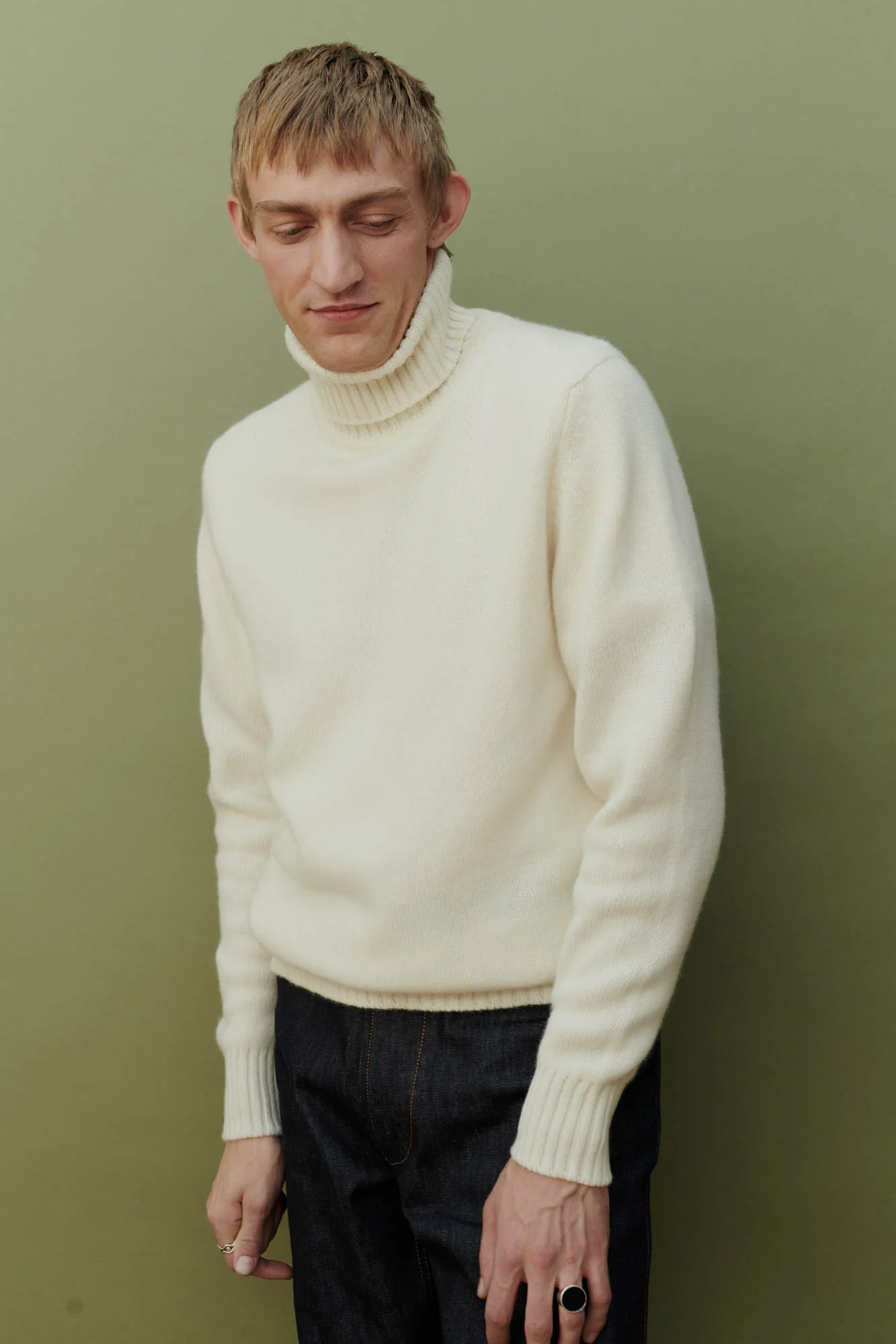 Men's Lambswool Roll Neck Jumper - Ecru - Image 5