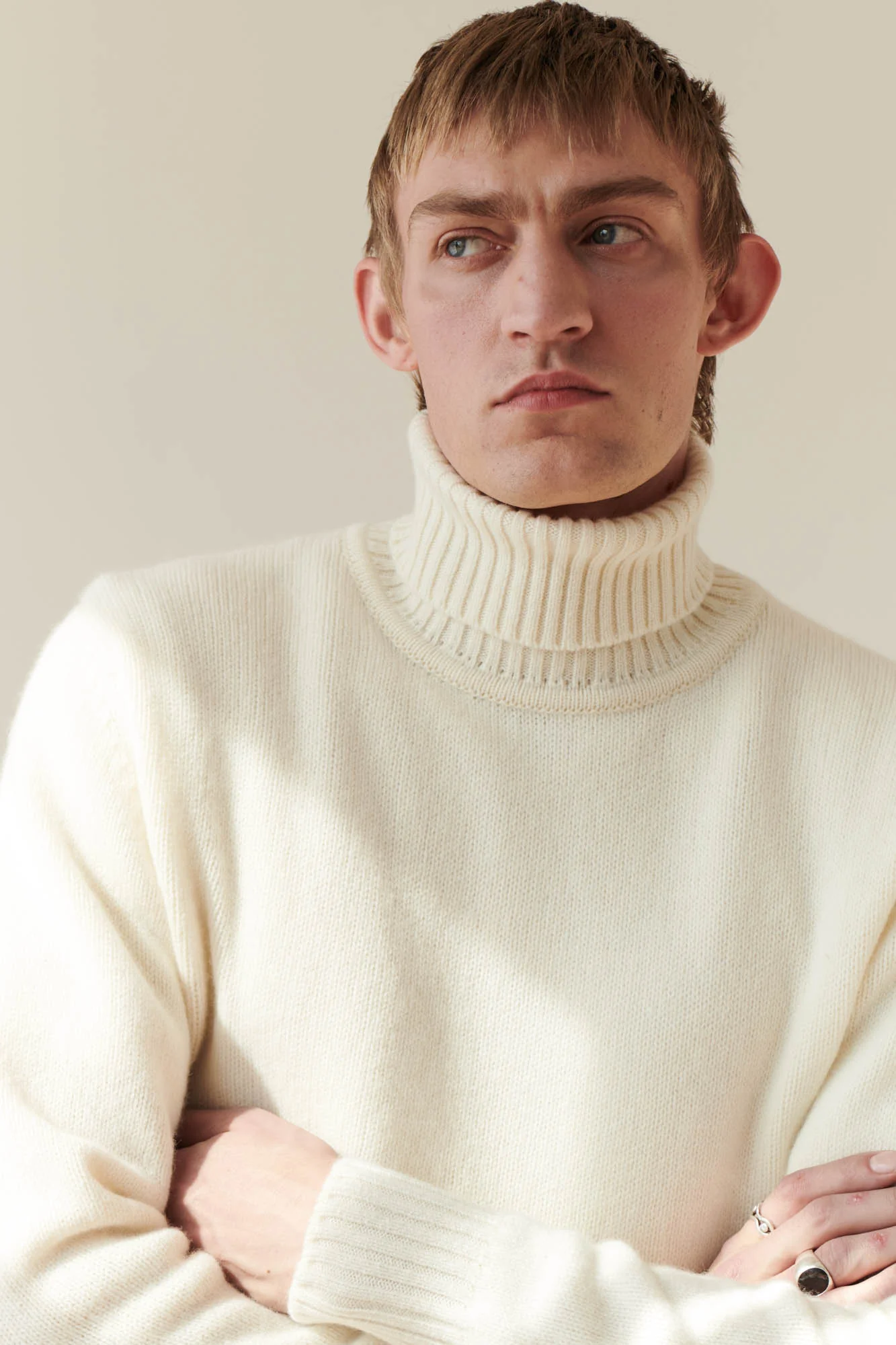 Men's Lambswool Roll Neck Jumper - Ecru - Image 6