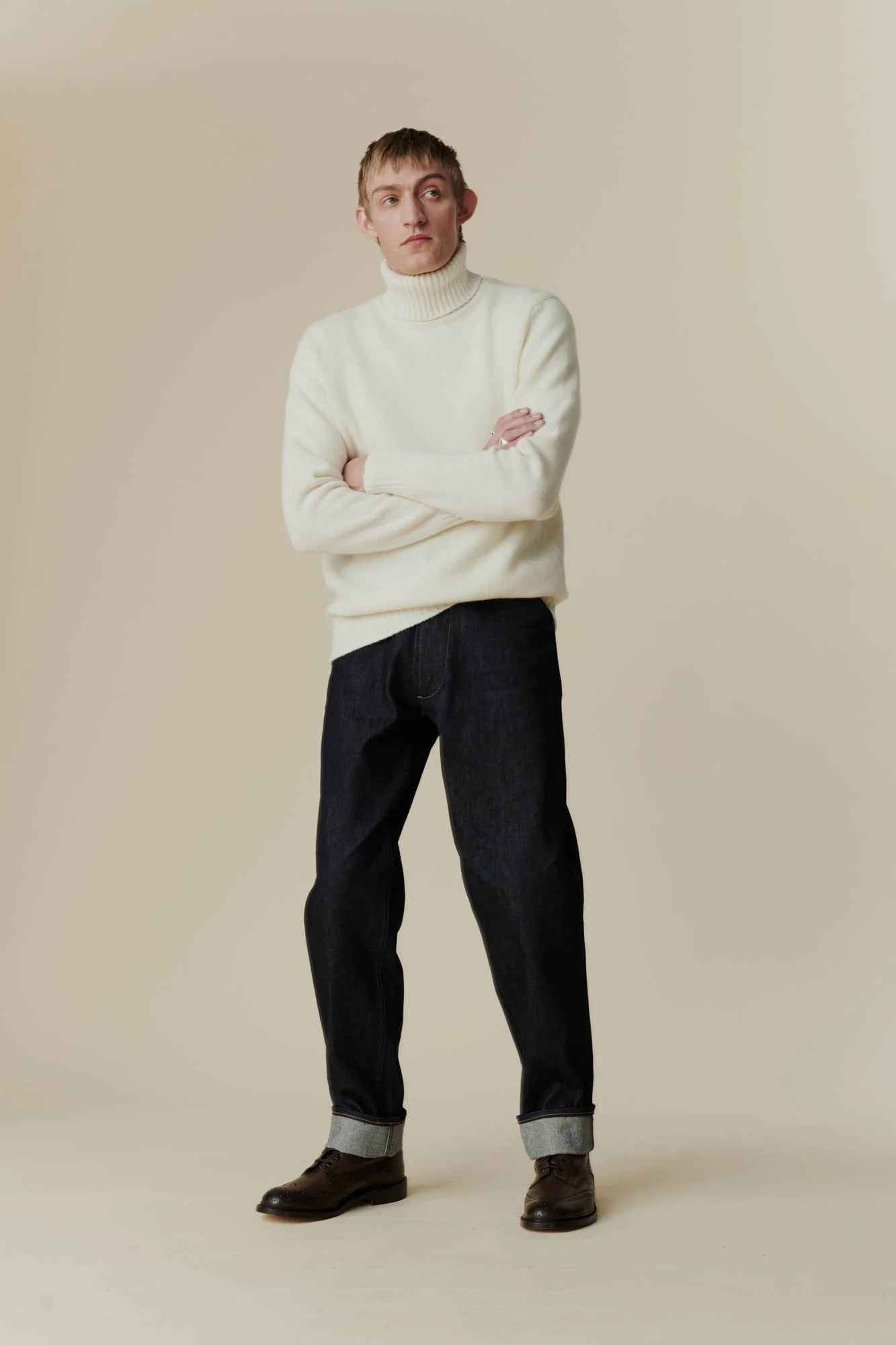Men's Lambswool Roll Neck Jumper - Ecru - Image 7