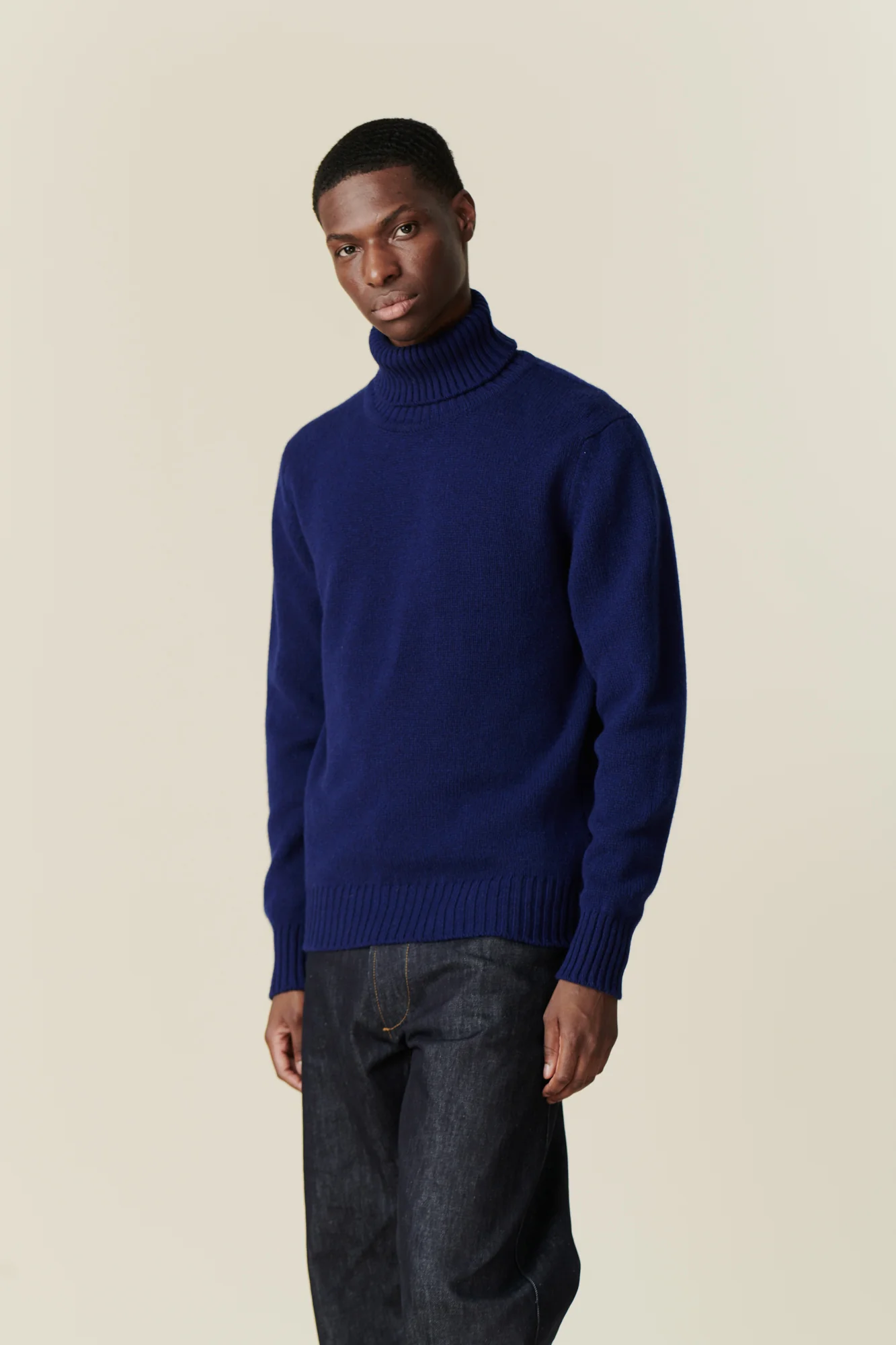 Men's Lambswool Roll Neck Jumper - Dark Cobalt - Image 3