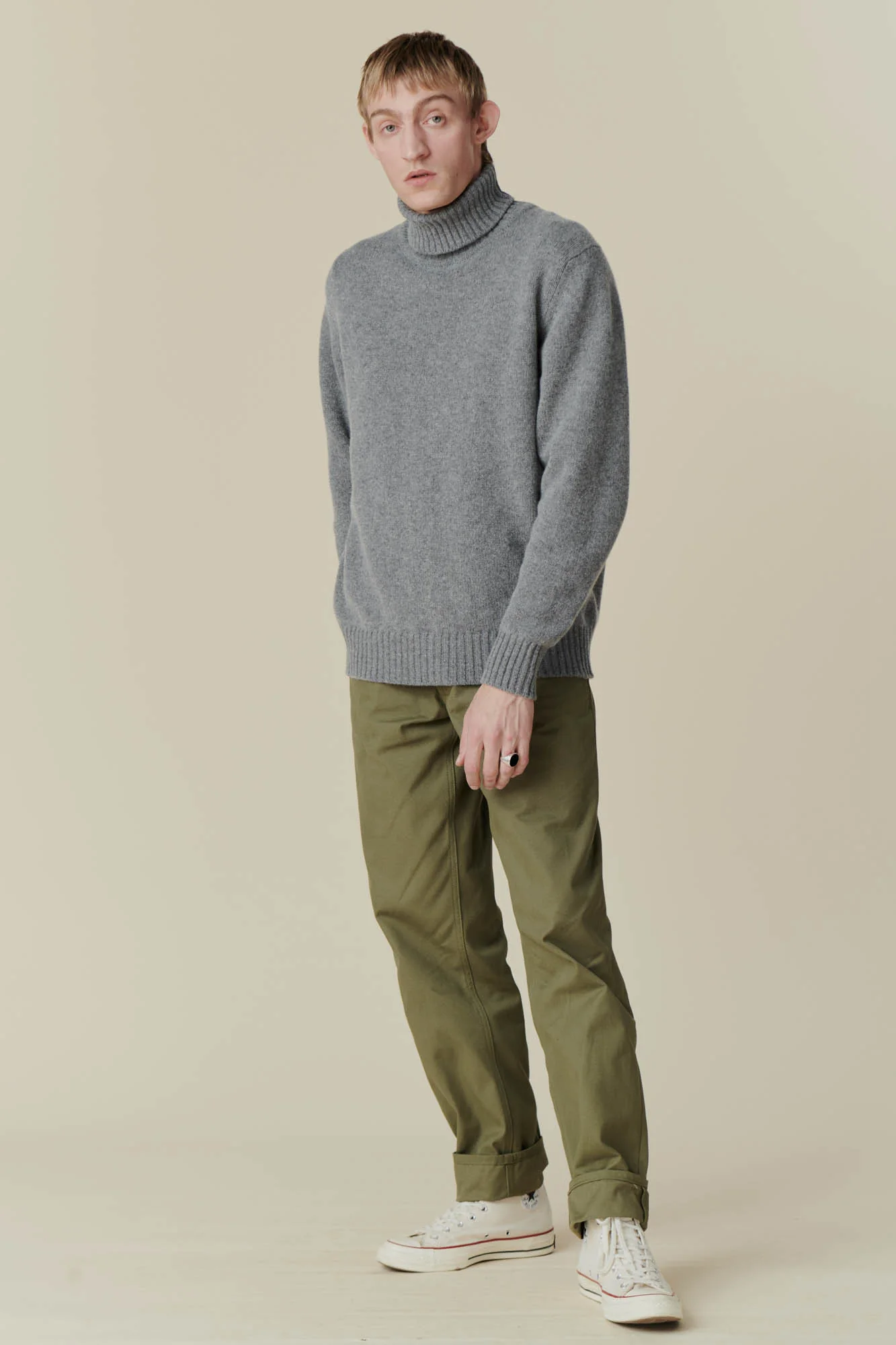 Men's Roll Neck Jumper - Grey - Image 2