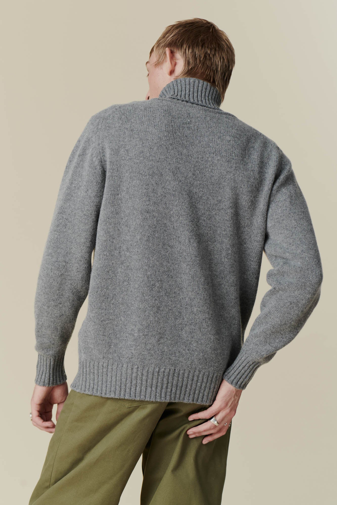 Men's Roll Neck Jumper - Grey - Image 3