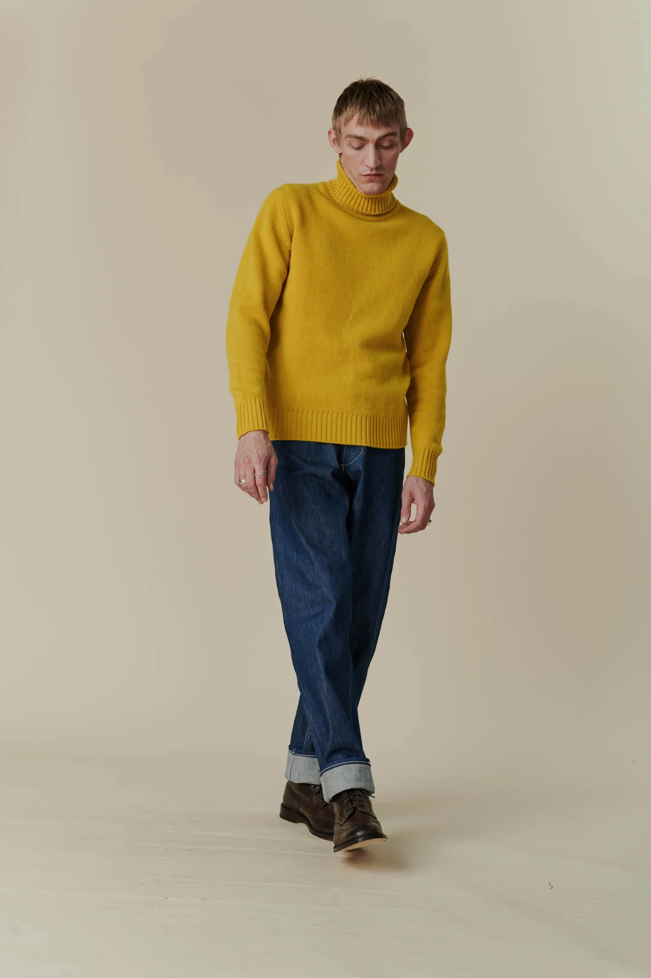 Men's Lambswool Roll Neck Jumper - Picalilli Yellow - Image 2