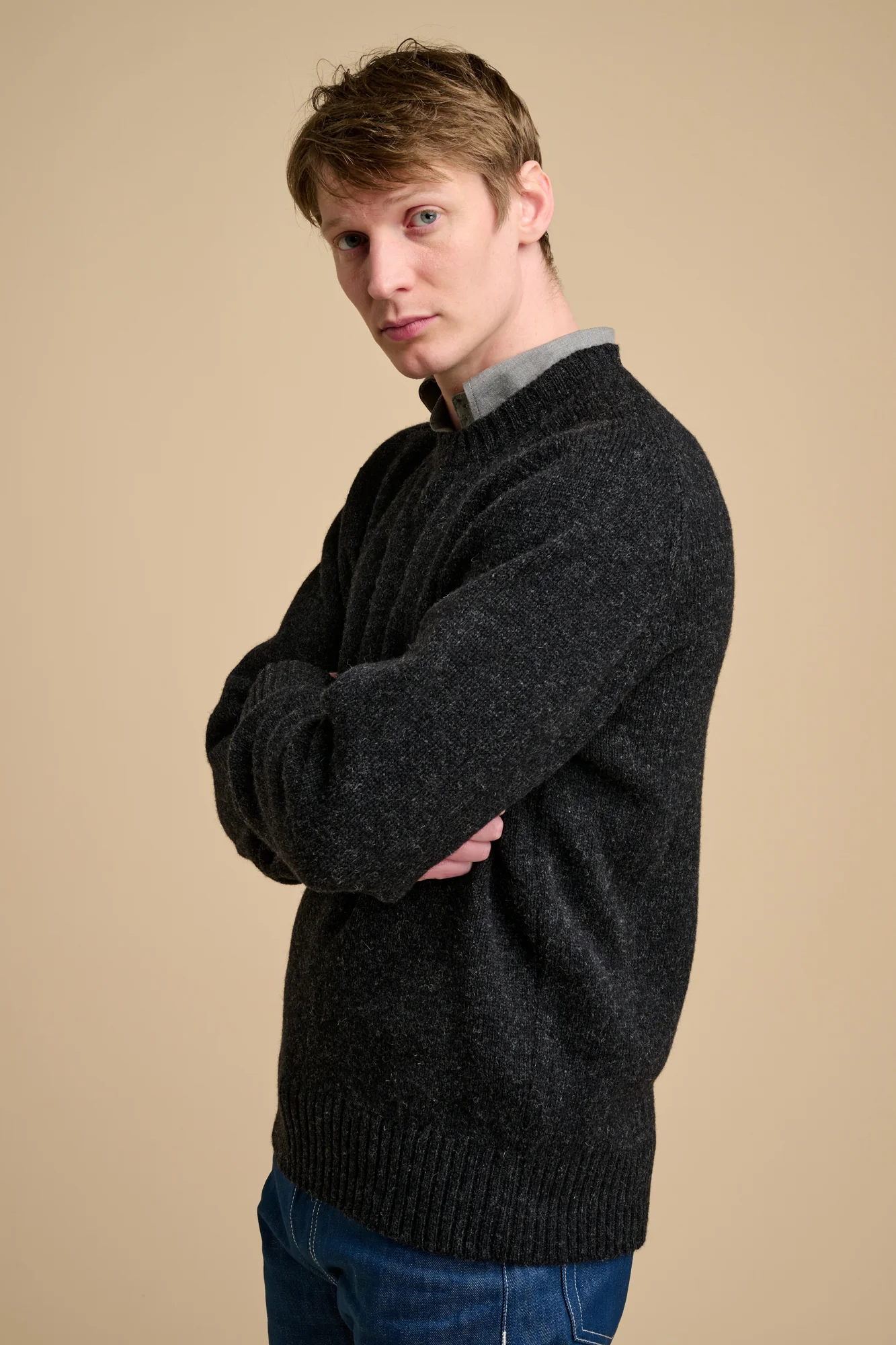 Men's Shetland Jumper - Charcoal - Image 3