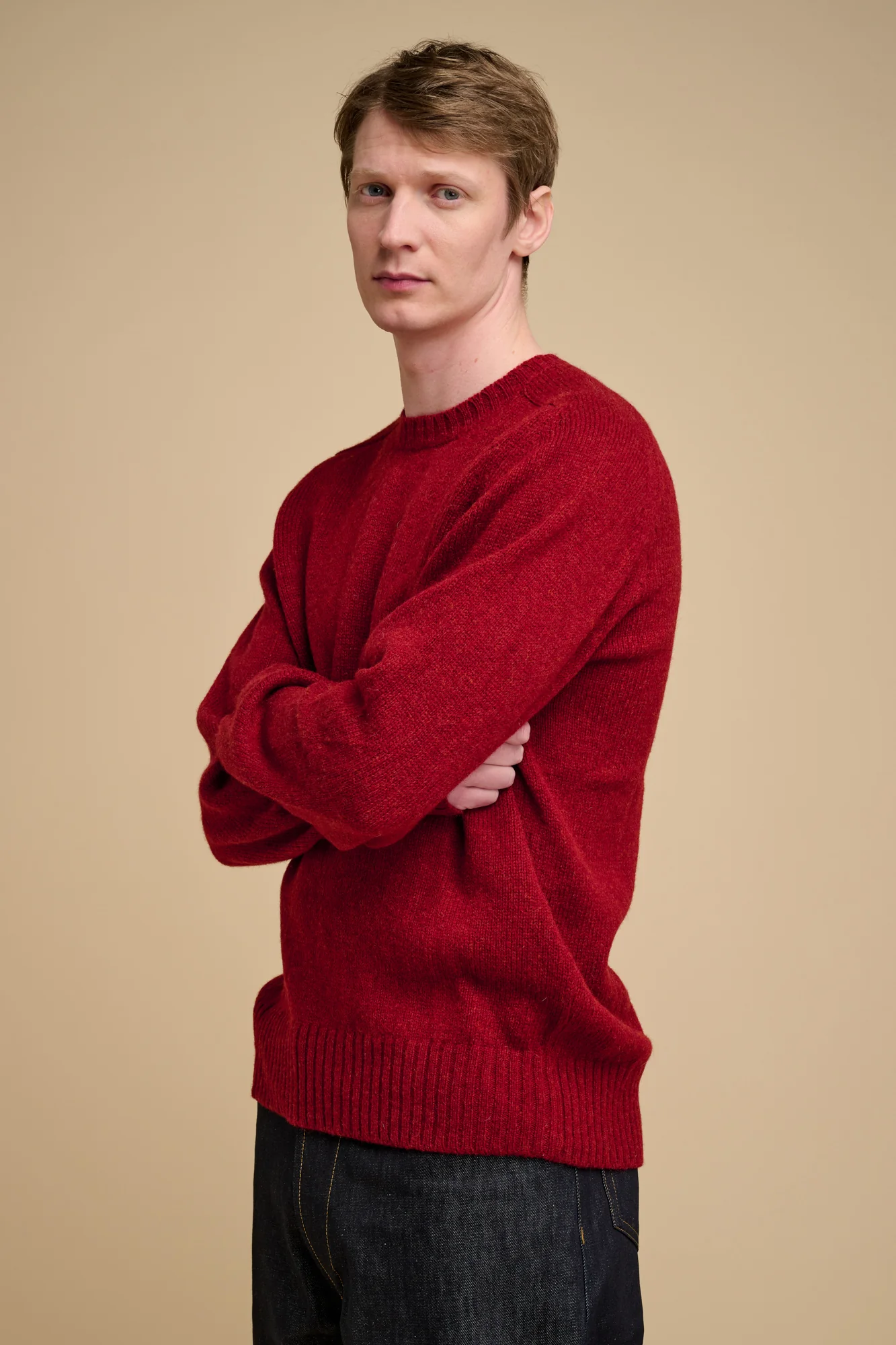 Men's Shetland Jumper - Dark Red - Image 2
