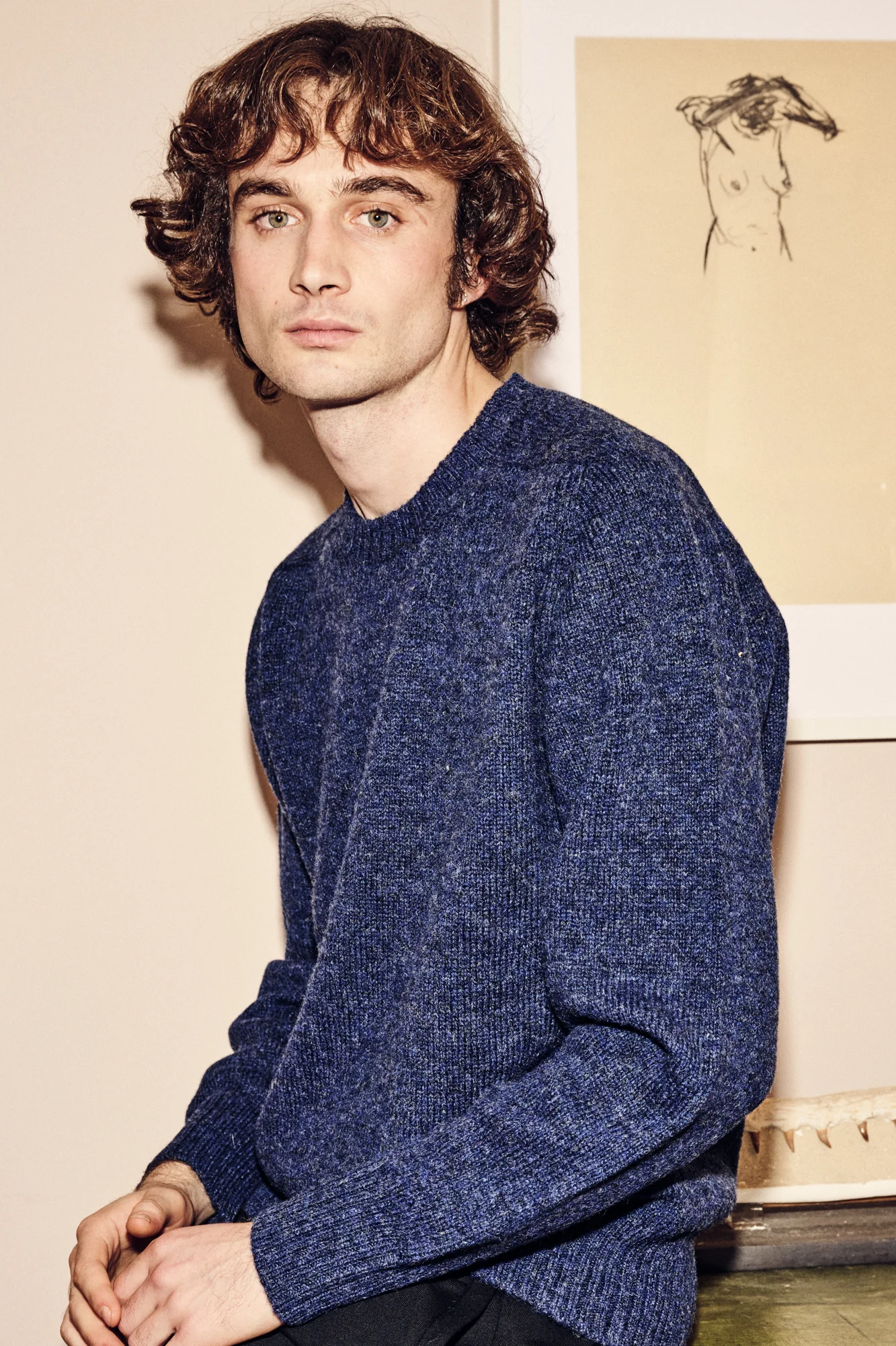 Men's Shetland Jumper - Denim Dark