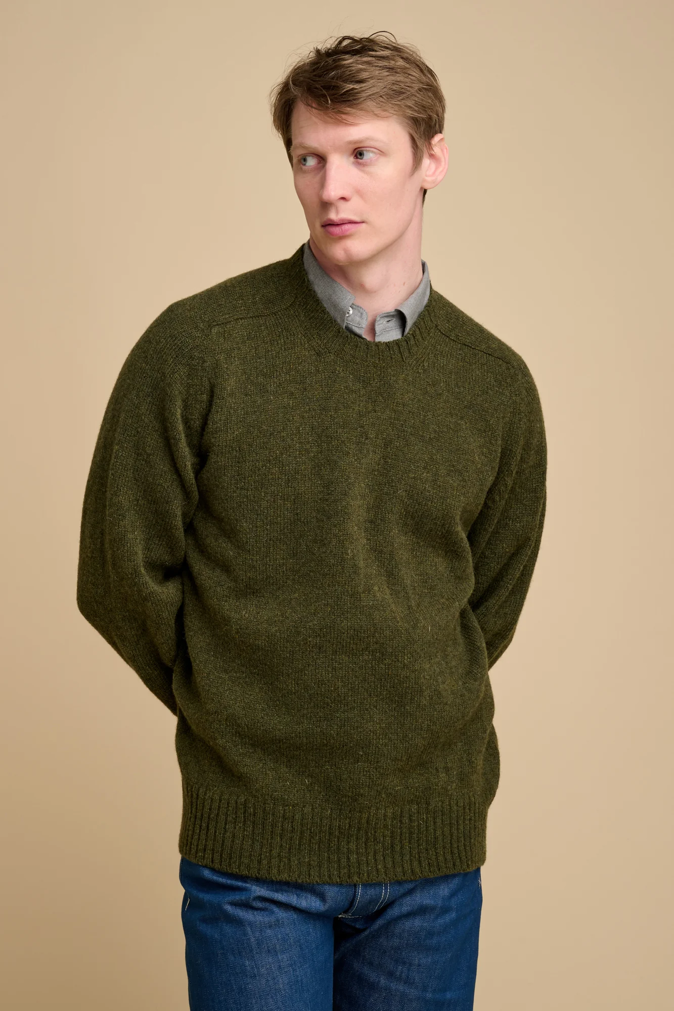 Men's Shetland Jumper - Olive - Image 5