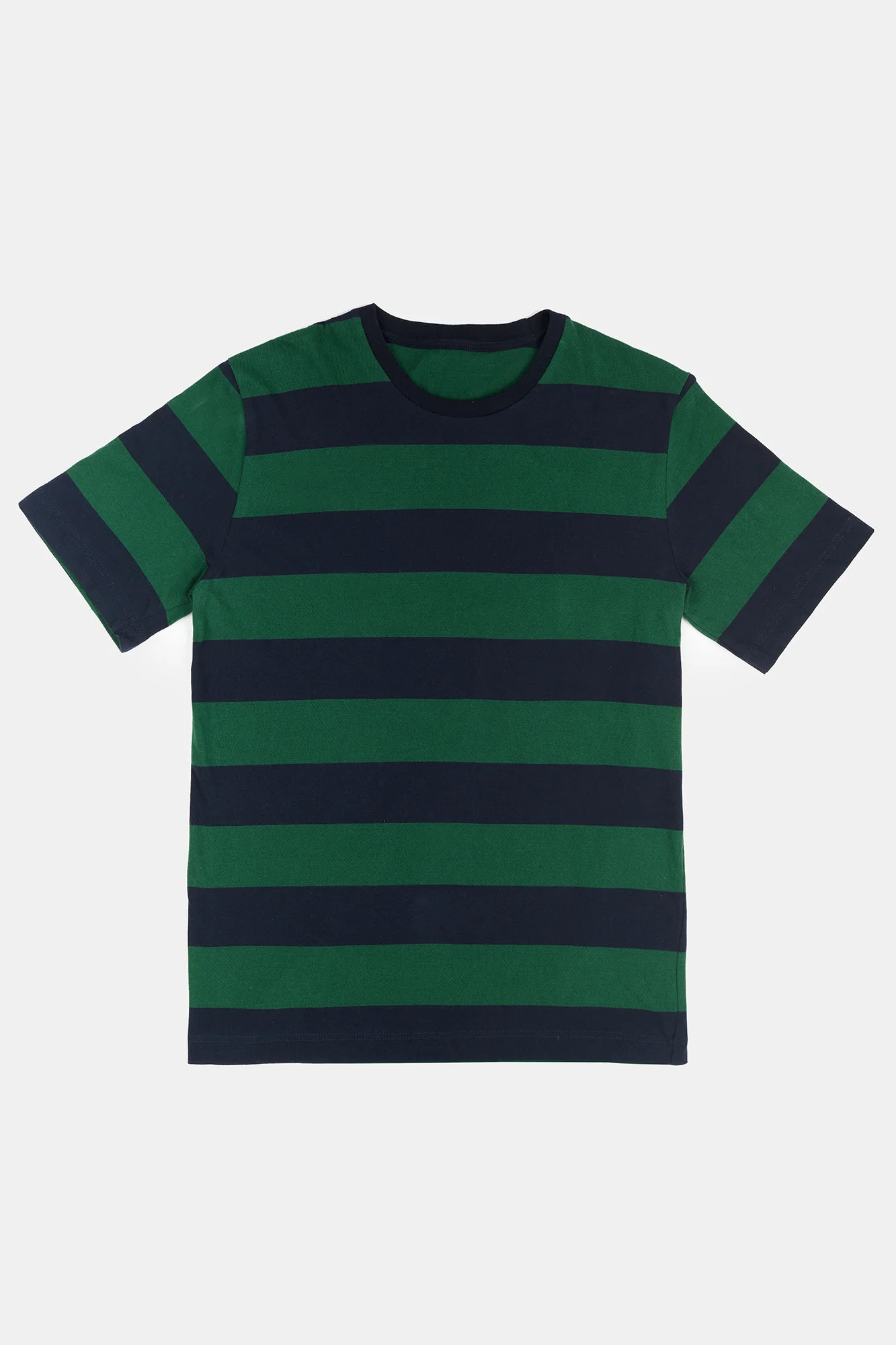 Men's Wide Stripe Short Sleeve T Shirt - Green/Navy - Image 4