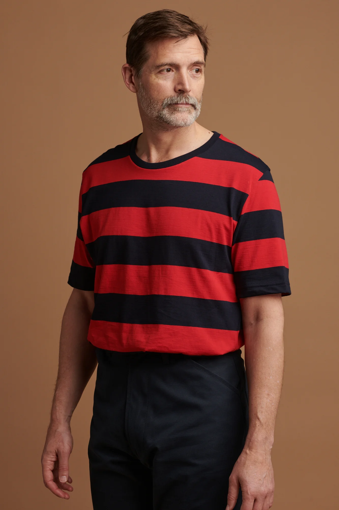Men's Wide Stripe Short Sleeve T Shirt - Navy/Red - Image 3