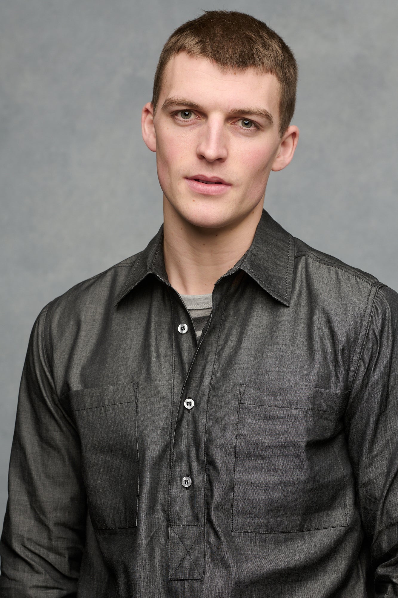 Men's Oli Half Placket Lightweight Denim Shirt - Black - Image 3