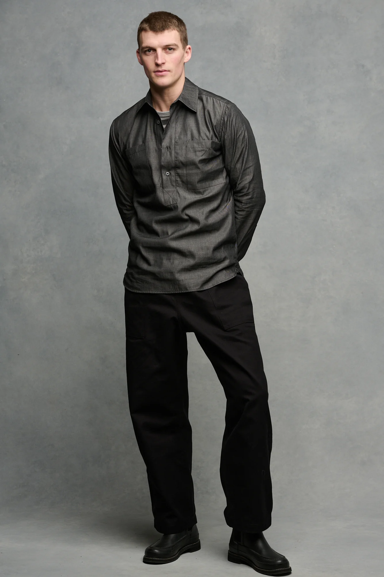 Men's Oli Half Placket Lightweight Denim Shirt - Black - Image 4