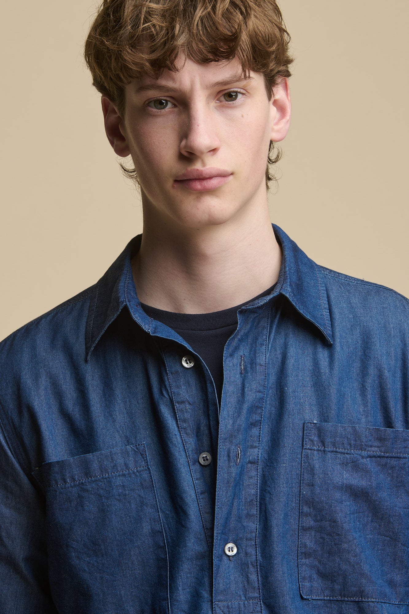 Men's Oli Half Placket Lightweight Denim Shirt - Indigo - Image 3