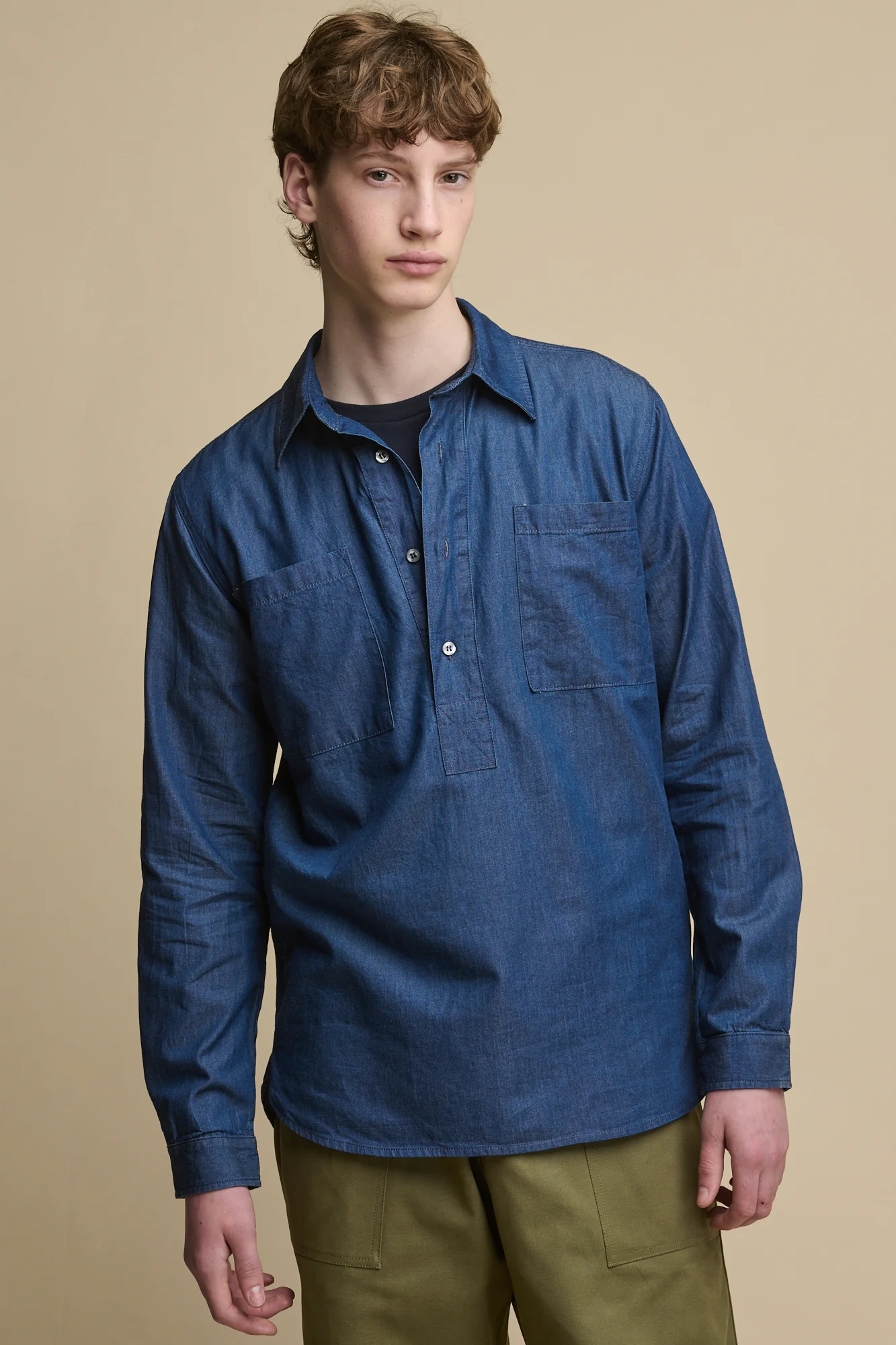 Men's Oli Half Placket Lightweight Denim Shirt - Indigo - Image 4