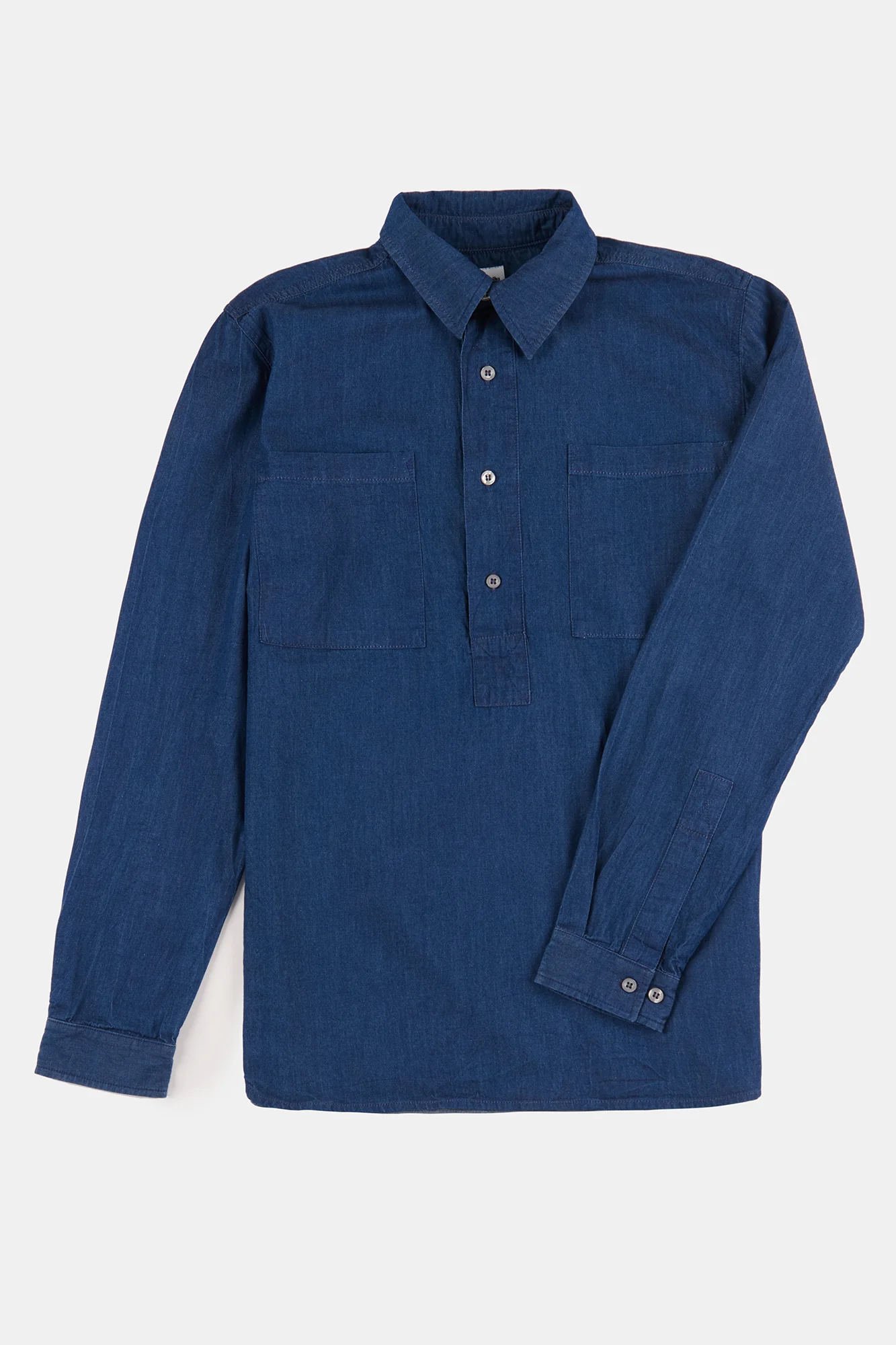 Men's Oli Half Placket Lightweight Denim Shirt - Indigo - Image 6