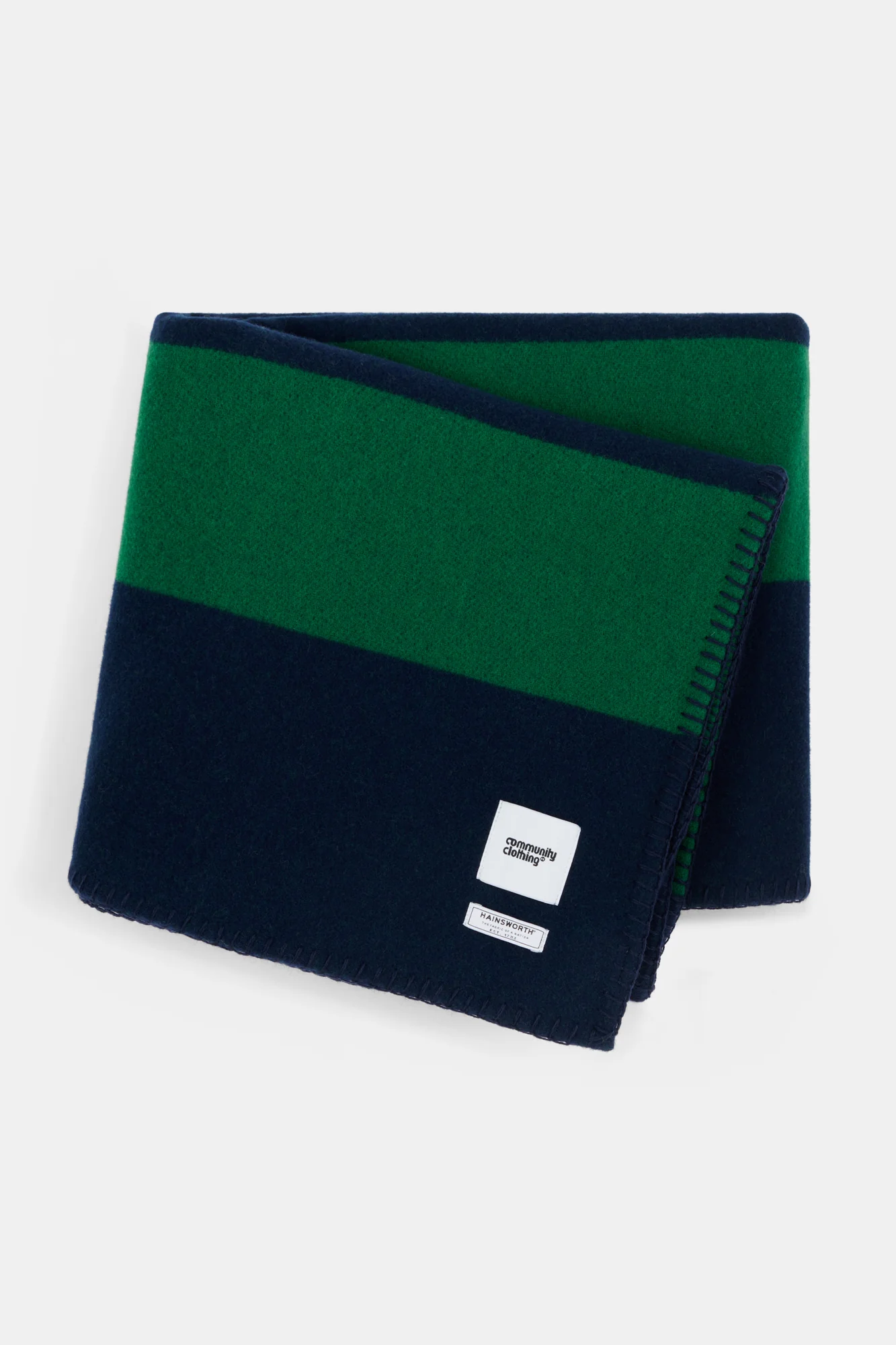 Pure Wool Striped Blanket - Bottle/Navy - Image 3