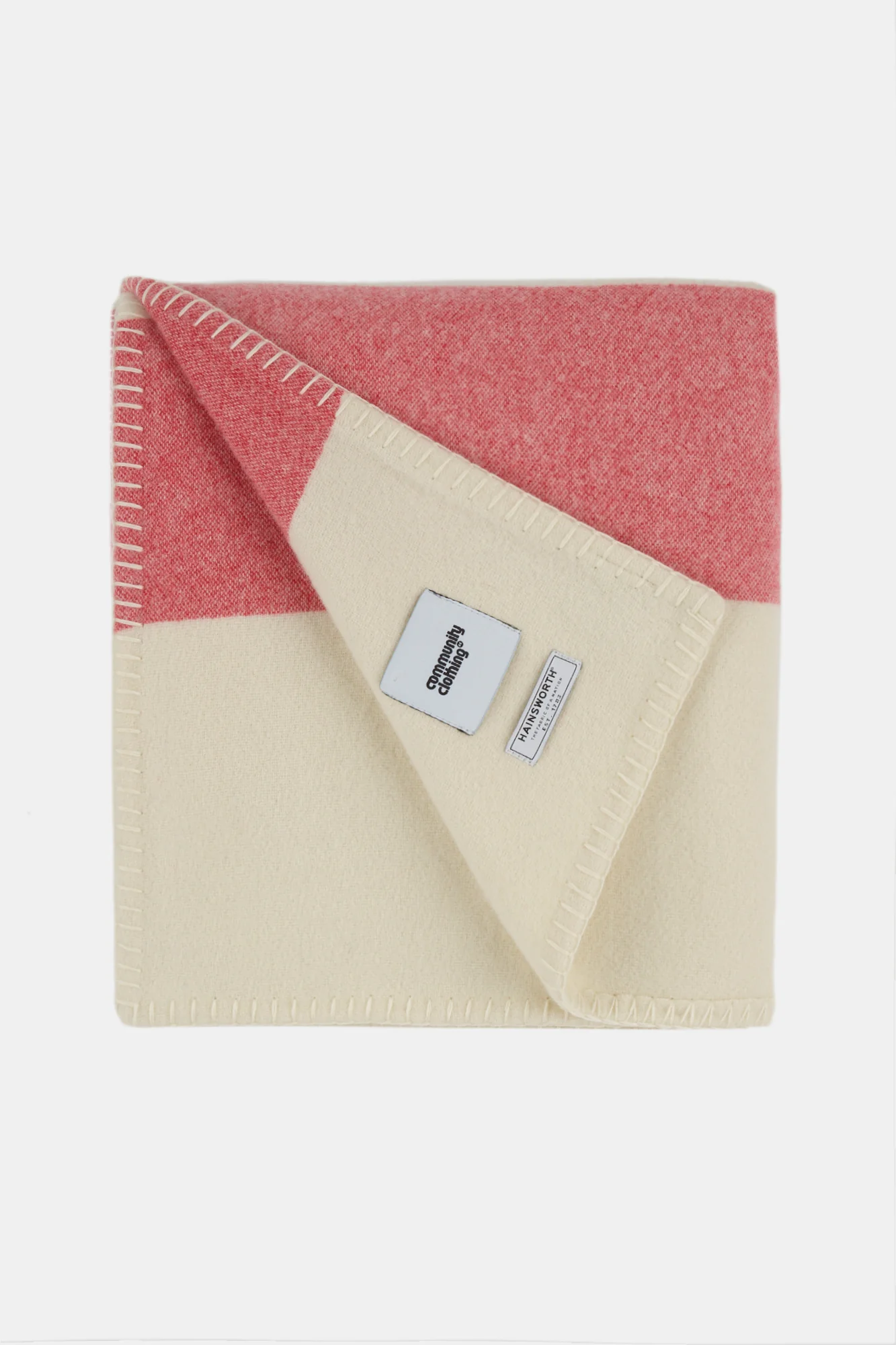 Pure Wool Striped Blanket - Ecru/Red/Navy - Image 3