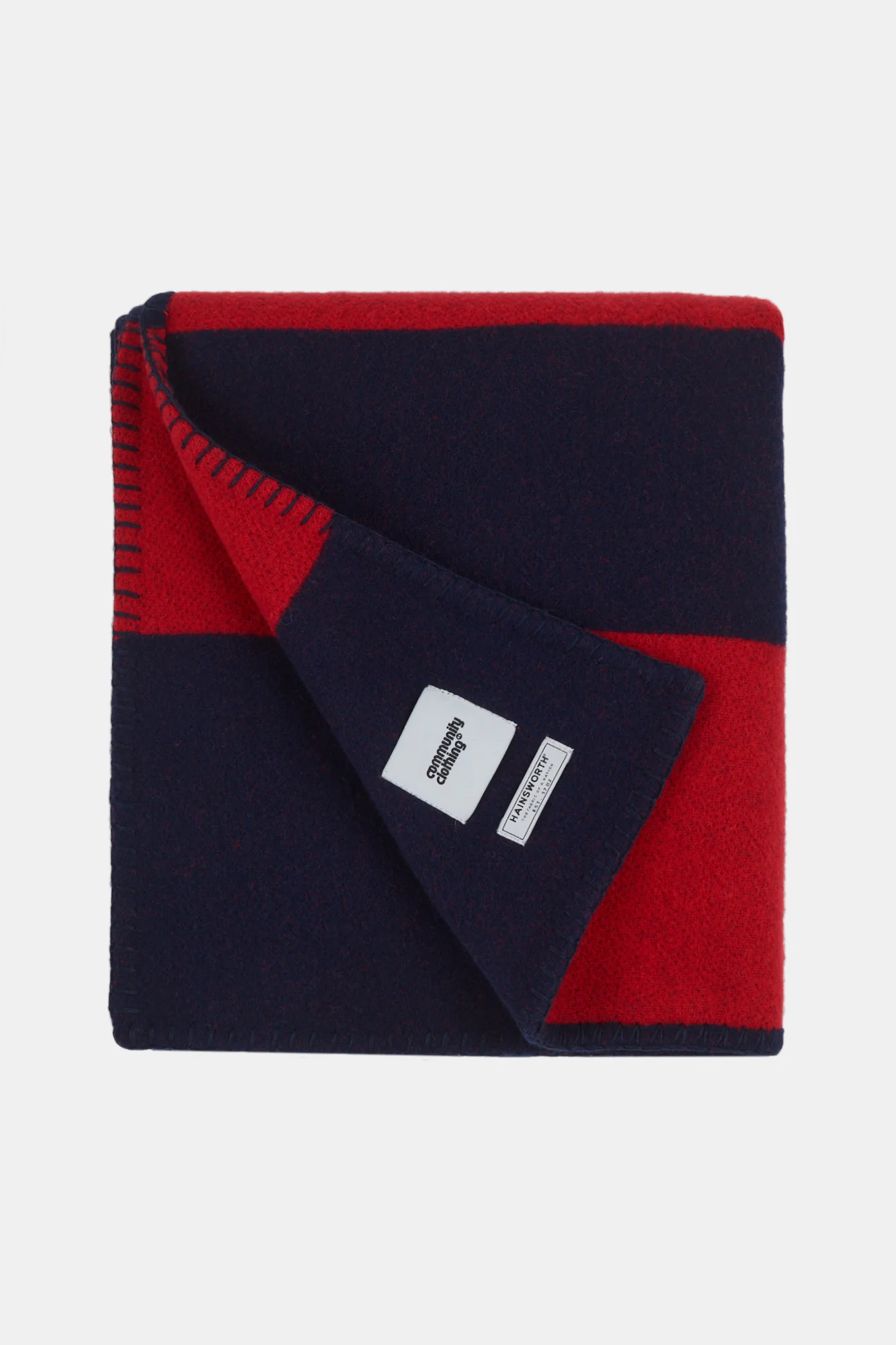 Pure Wool Striped Blanket - Navy/Red - Image 4