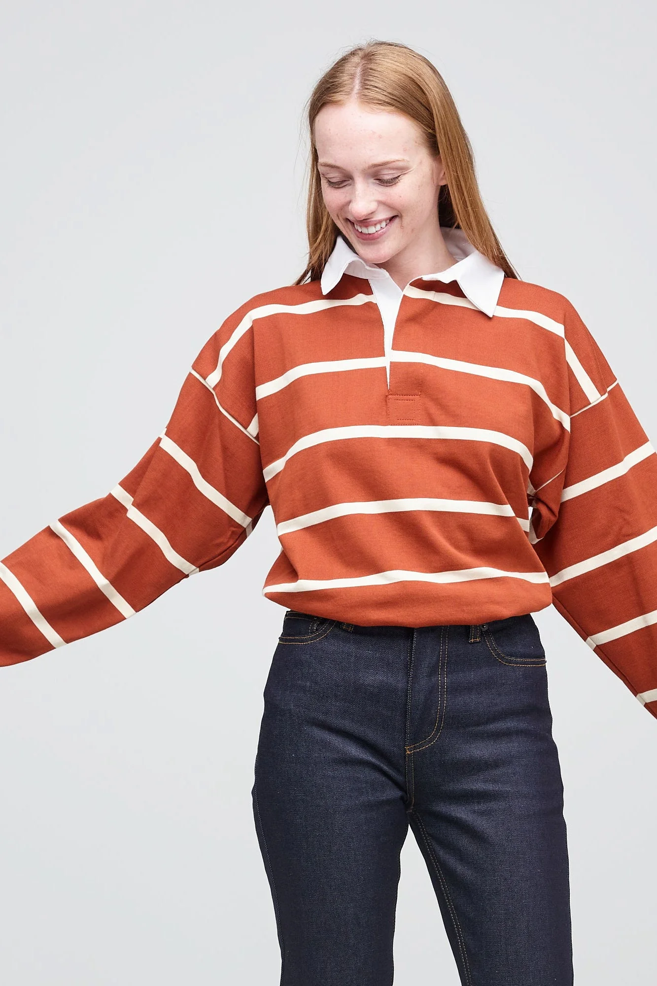 Striped Rugby Shirt - Cinnamon/Ecru - Image 4