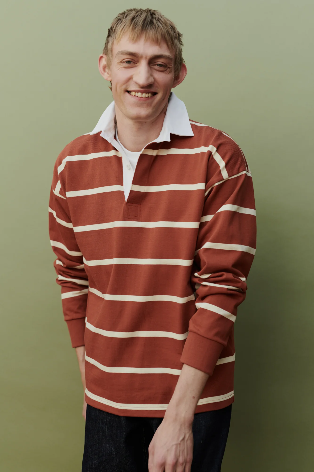 Striped Rugby Shirt - Cinnamon/Ecru - Image 5